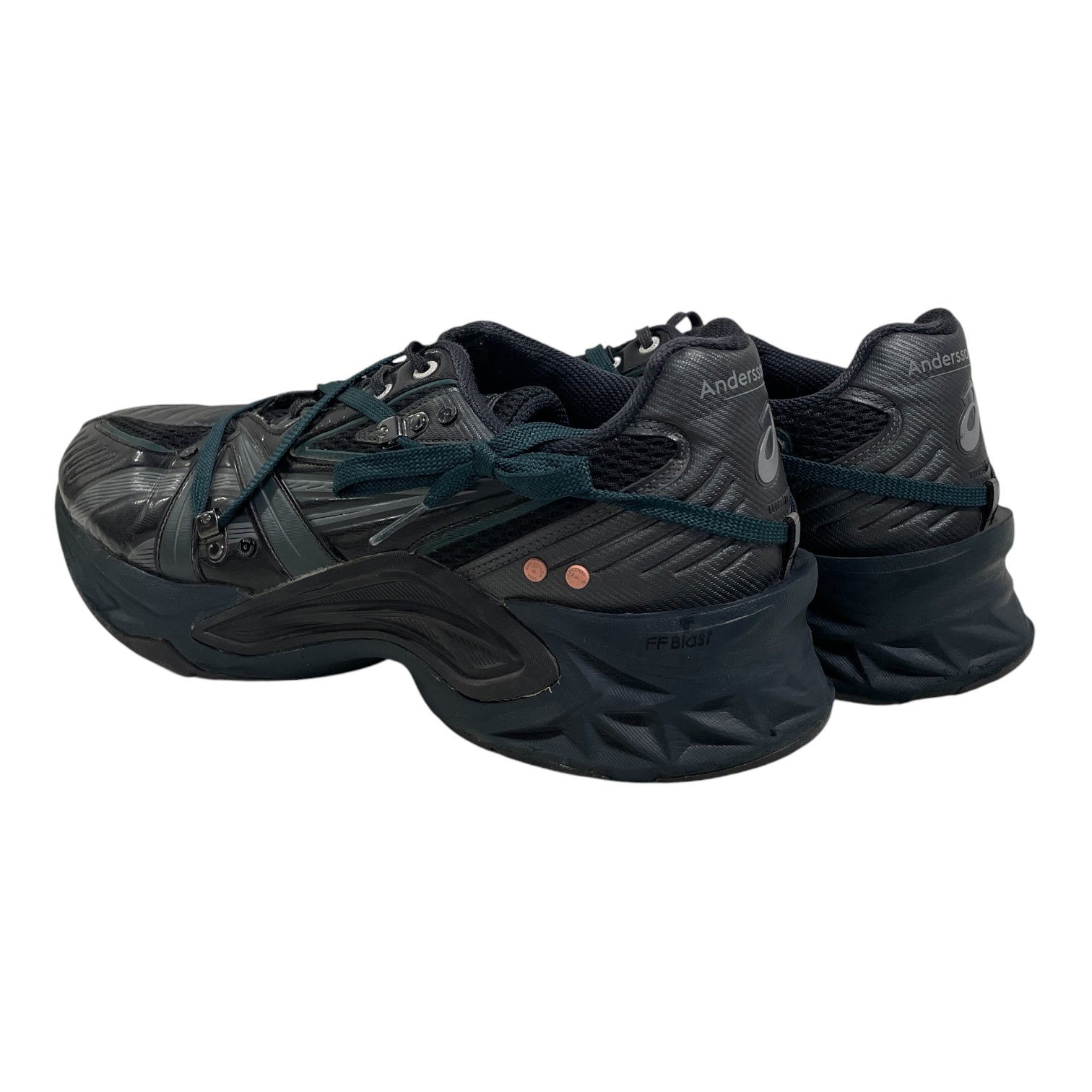 ASICS/Low-Sneakers/US 11/Nylon/BLK/Green/Black cross laces view 2
