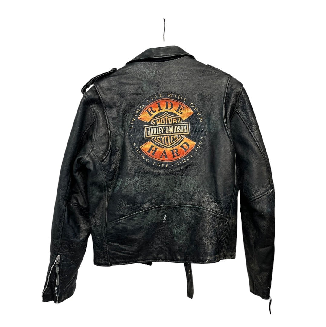 HARLEY DAVIDSON/Leather Jkt/S/Leather/BLK/big patch on back view 2