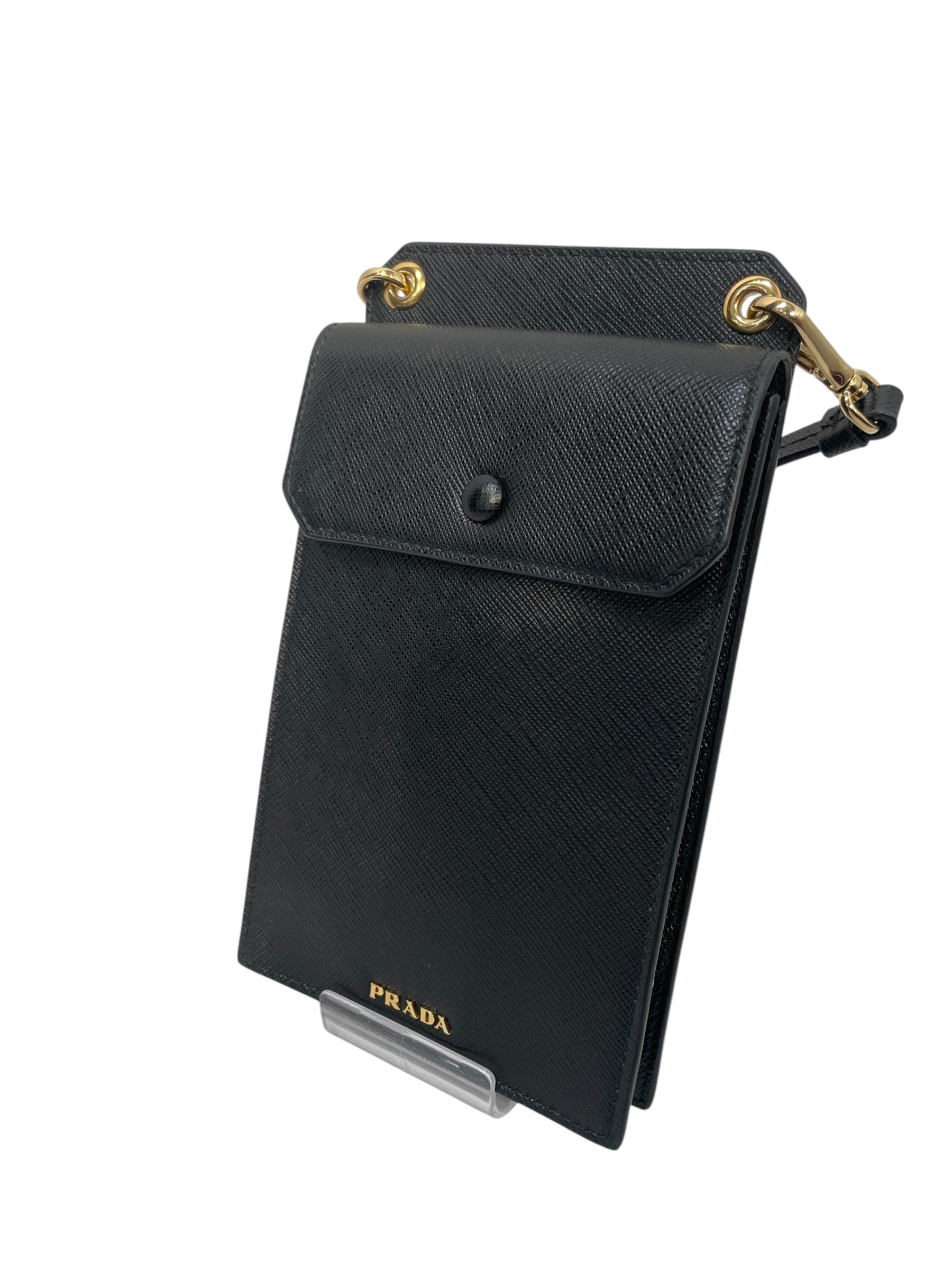 PRADA/Pouch/Leather/BLK/phone crossbody pouch view 1