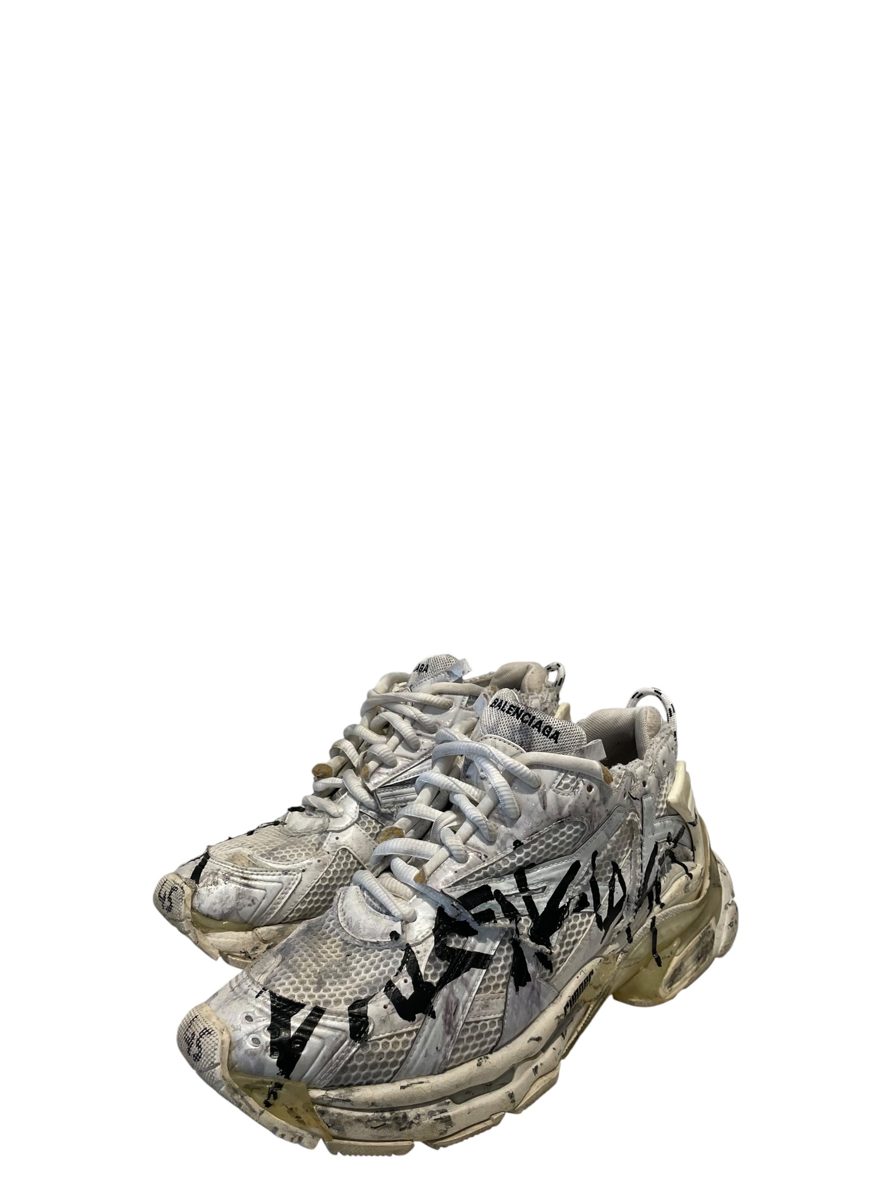 BALENCIAGA/Low-Sneakers/US 11/All Over Print/Leather/WHT/Graffiti Distressed view 2