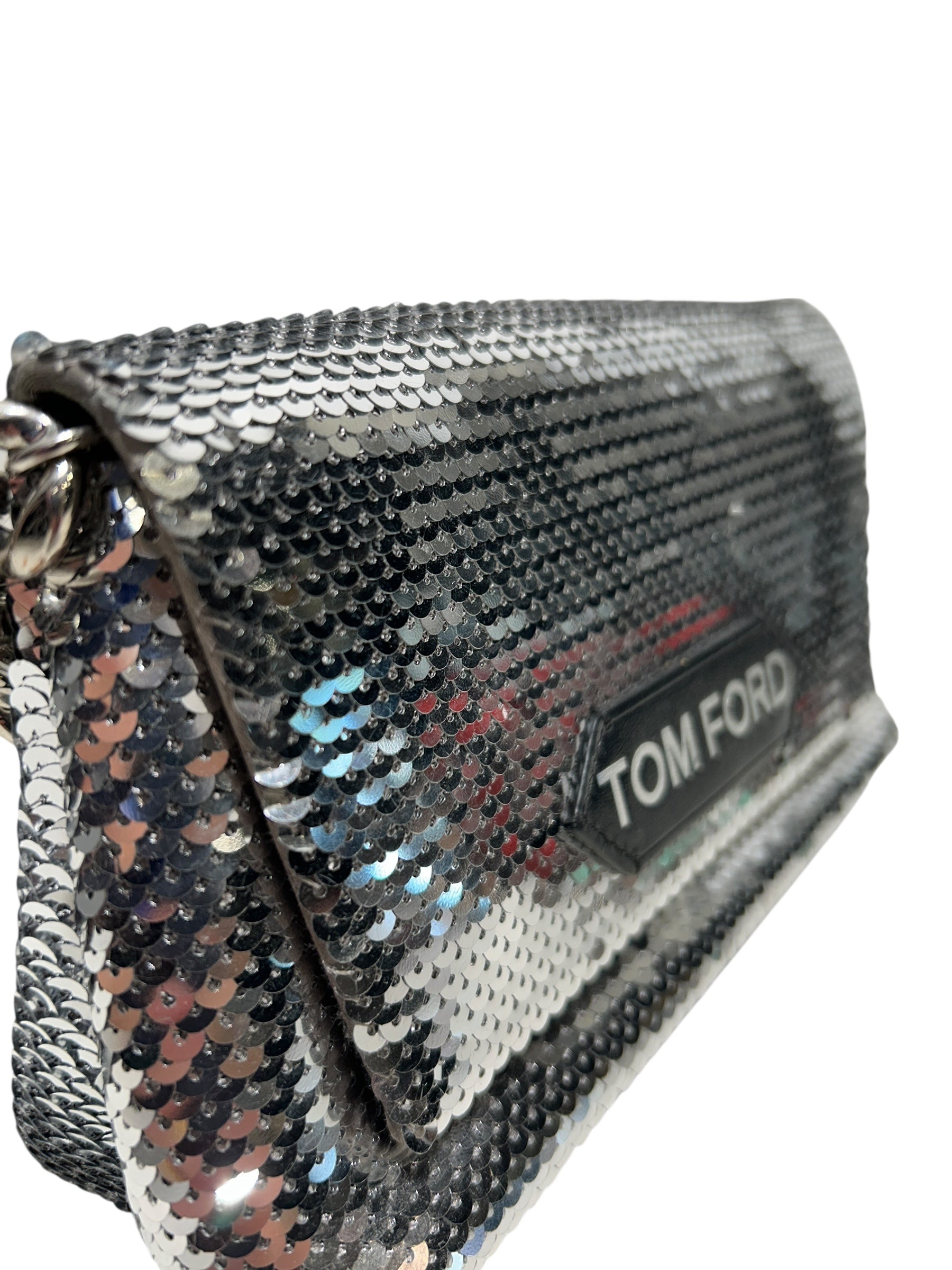 TOM FORD/Hand Bag/S/Glitter/Leather/SLV/SEQUINS/BLACK LEATHER PATCH view 6