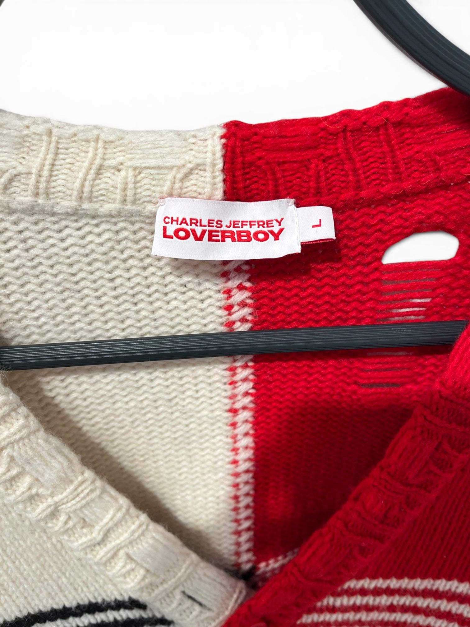 CHARLES JEFFREY LOVERBOY/Heavy Cardigan/L/Stripe/Wool/RED/CRM BLK RED STRIPES view 4