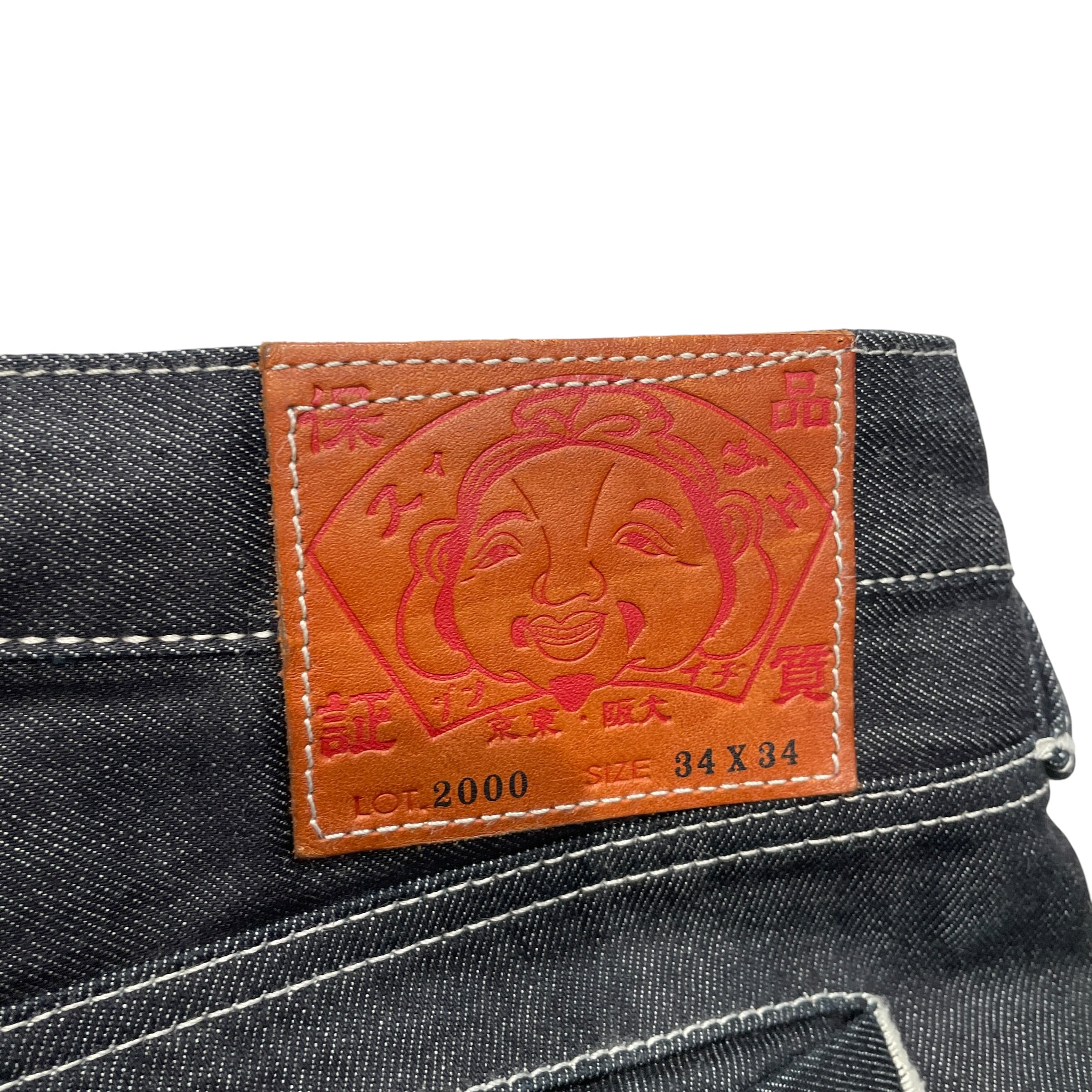 EVISU/Straight Pants/34/Denim/IDG/Button Fly/SELVEDGE BLU BACK LOGO DWN LEG view 5