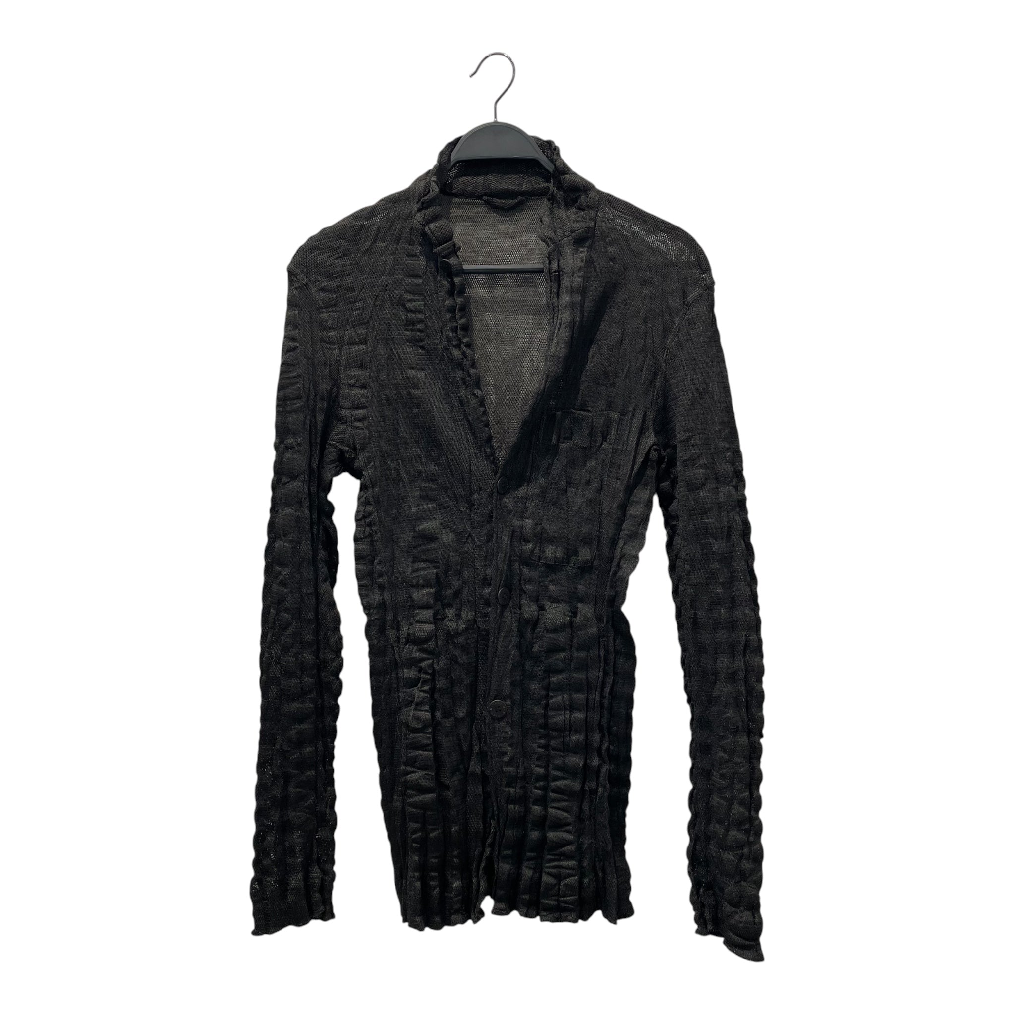 ISSEY MIYAKE MEN/Cardigan/4/Polyester/BLK/RUFFLED LONG CARDIGAN view 1