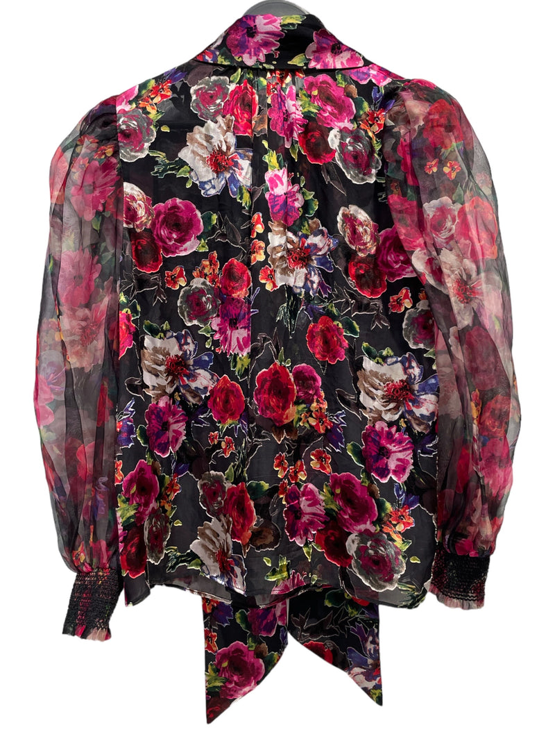 alice+olivia/Blouse/L/Floral Pattern/Silk/BLK/