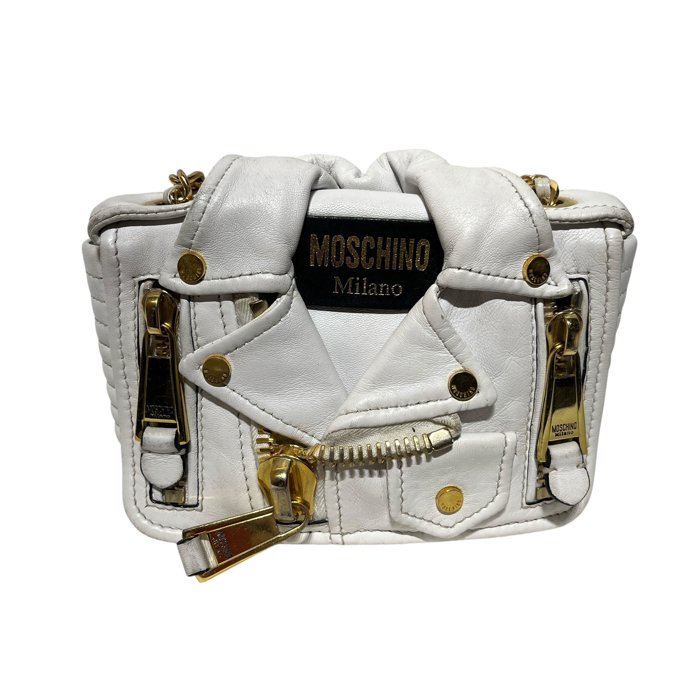 MOSCHINO/Cross Body Bag/Leather/SLV/moto jkt bag view 1