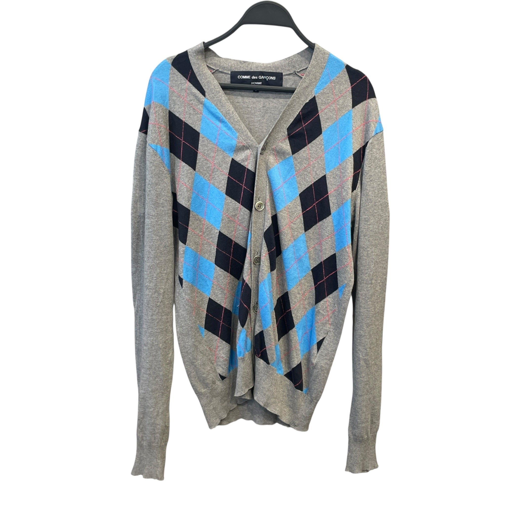 COMME des GARCONS HOMME/Cardigan/L/All Over Print/Cotton/GRY/pink/blue/dark blue view 1