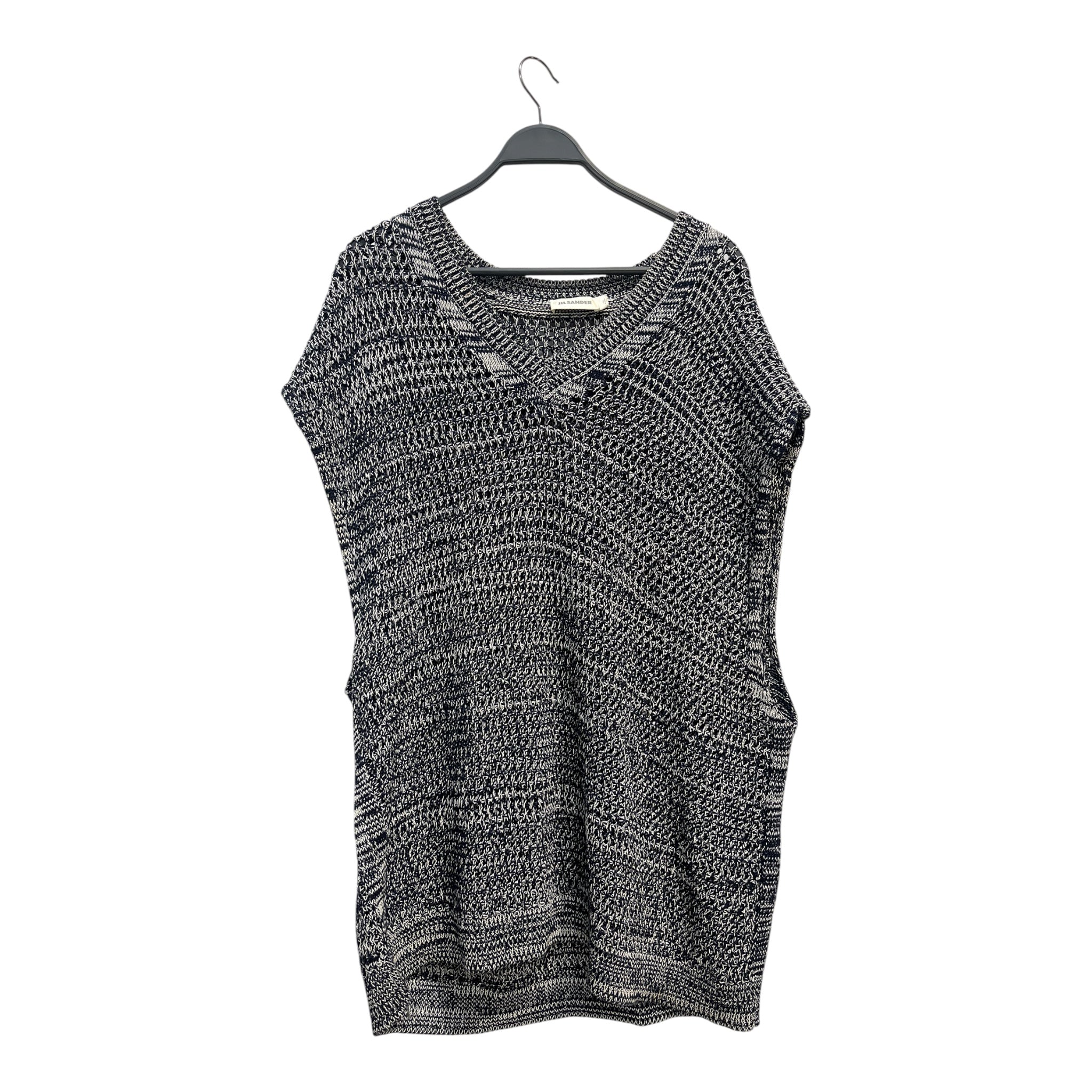 JIL SANDER/HeavyKnit Vest/48/Cotton/NVY/OVERSIZED GRY/BLK SWEATER VEST view 1