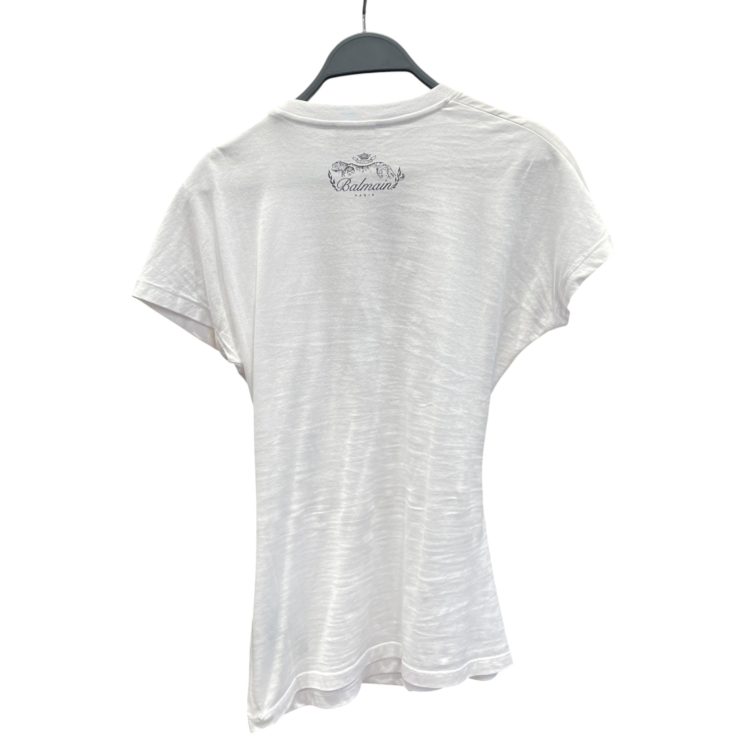 BALMAIN/T-Shirt/XS/Cotton/WHT/gold button detailing shoulder view 2