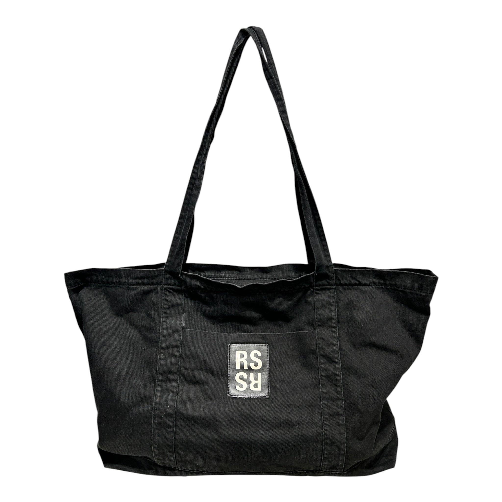 RAF SIMONS/Tote Bag/Graphic/Cotton/BLK/WHT RS RS LOGO FRNT POCKET view 1
