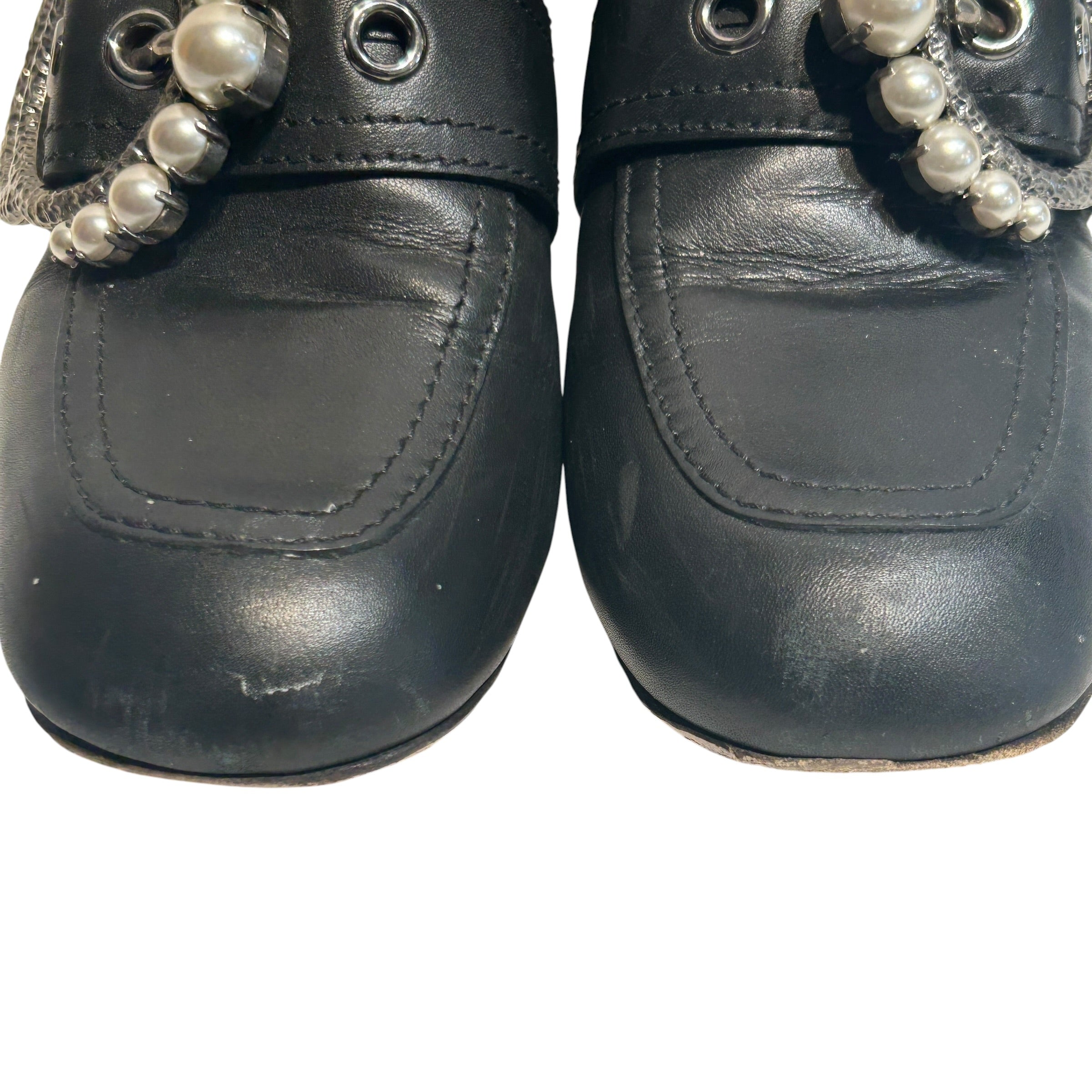 MIU MIU/Pull-On Boots/US 5.5/Leather/BLK/Crystal Embellished Boots view 6