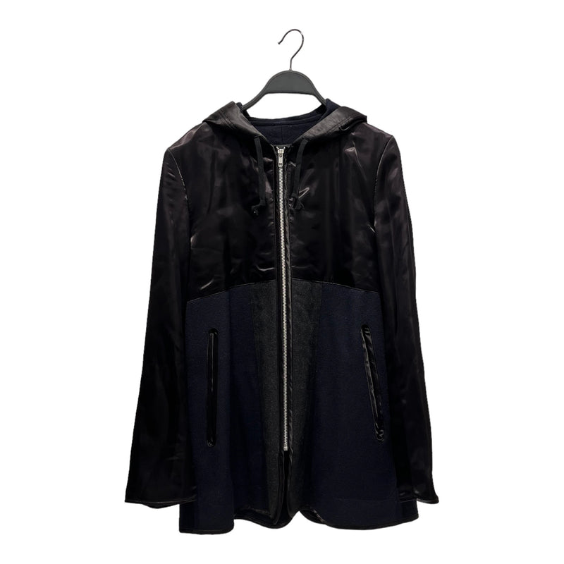 COMME des GARCONS HOMME DEUX/Zip Up Hoodie/S/Wool/NVY/satin/ wool zip up