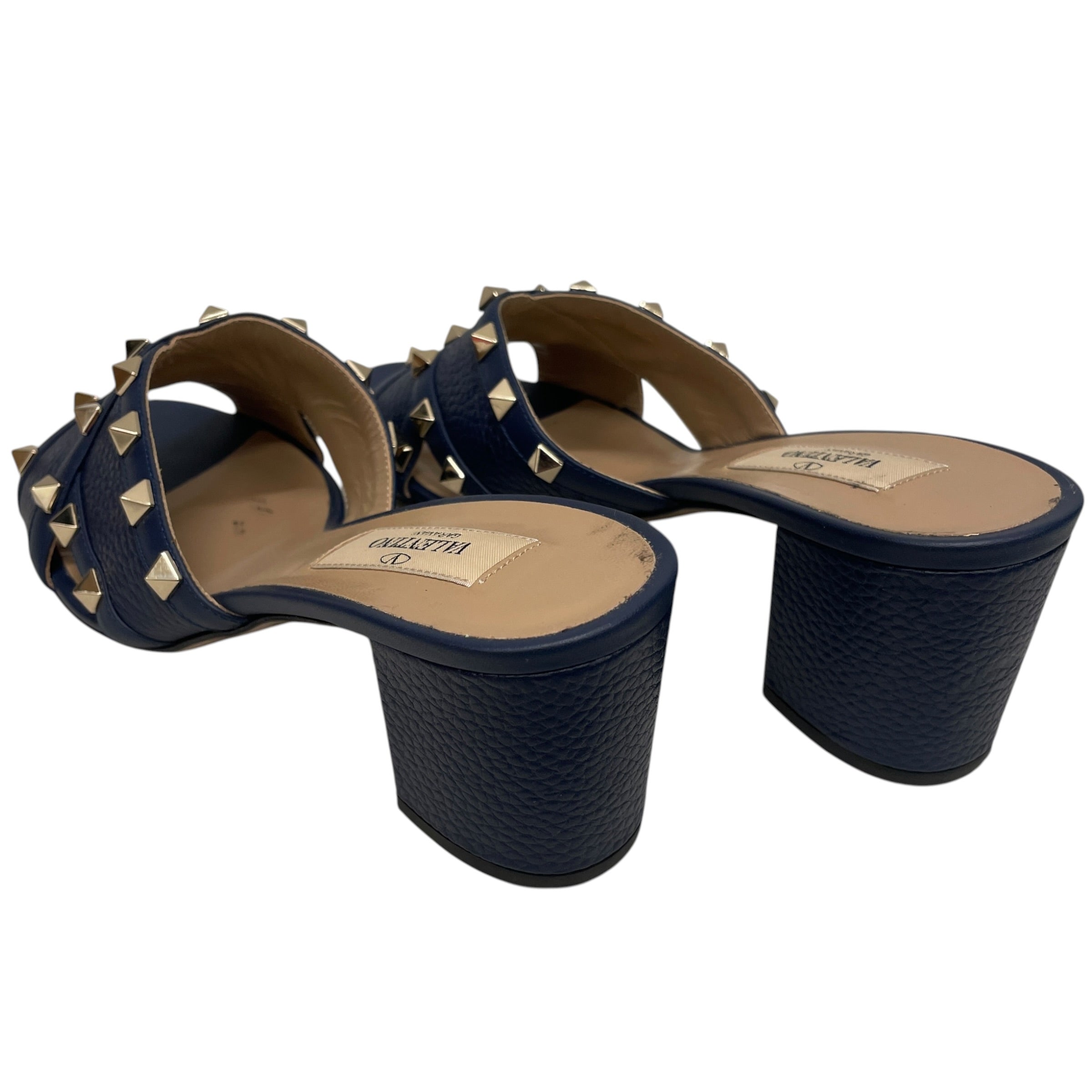 VALENTINO GARAVANI/Heels/EU 37.5/Border/Leather/NVY/Open-Toe/ROCKSTUDS/CRISS CROSS view 2