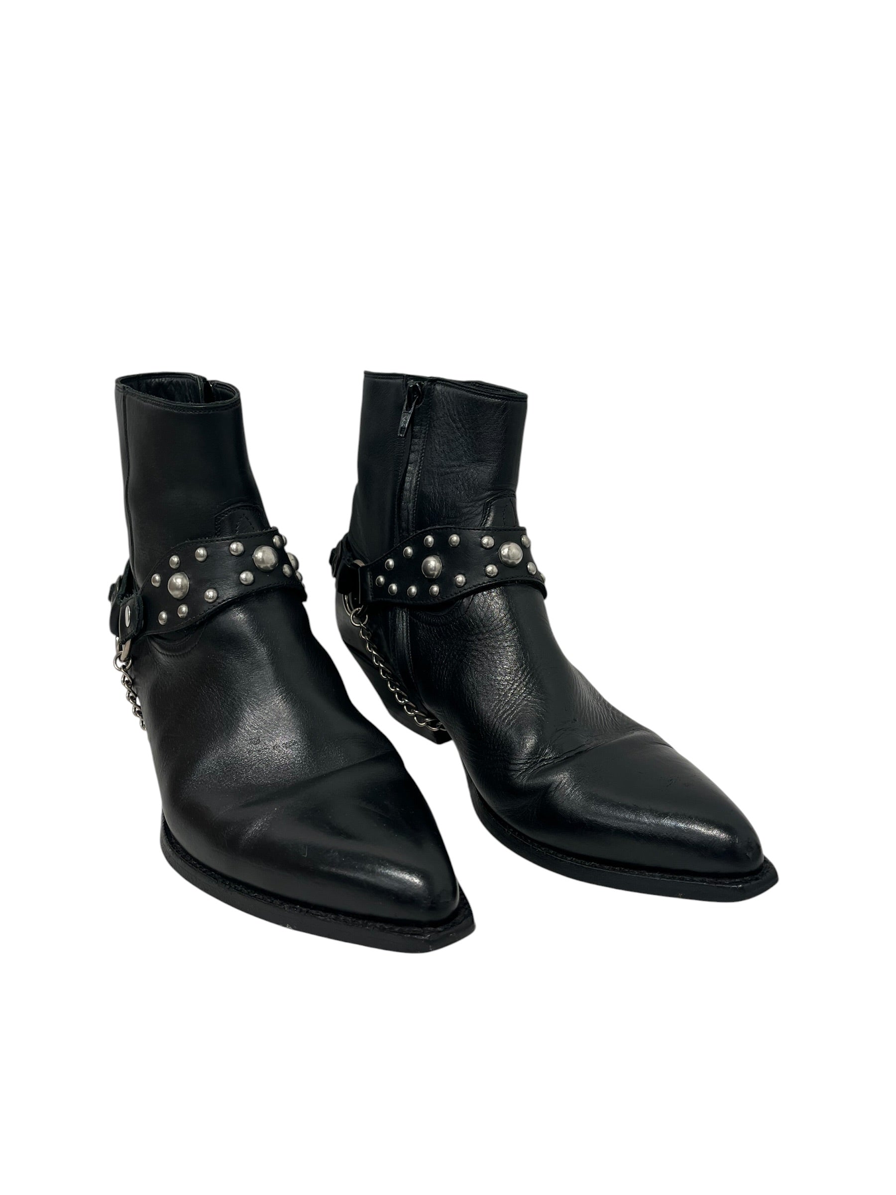 SAINT LAURENT/Boots/EU 42.5/Leather/BLK/SANTIAG SILVER HARNESS BOOTS view 1
