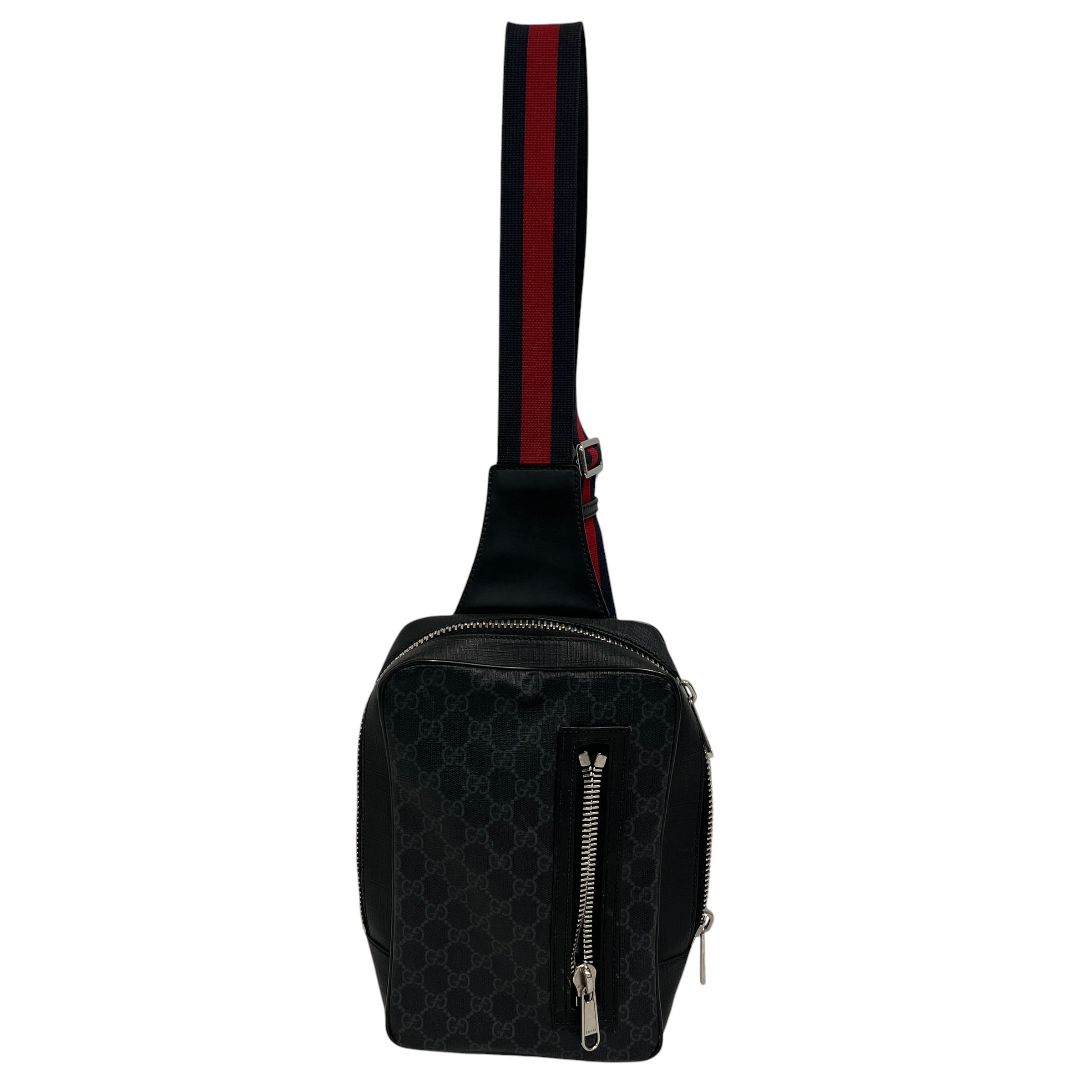 GUCCI/Cross Body Bag/Monogram/Leather/BLK/Web Shoulder Bag view 1