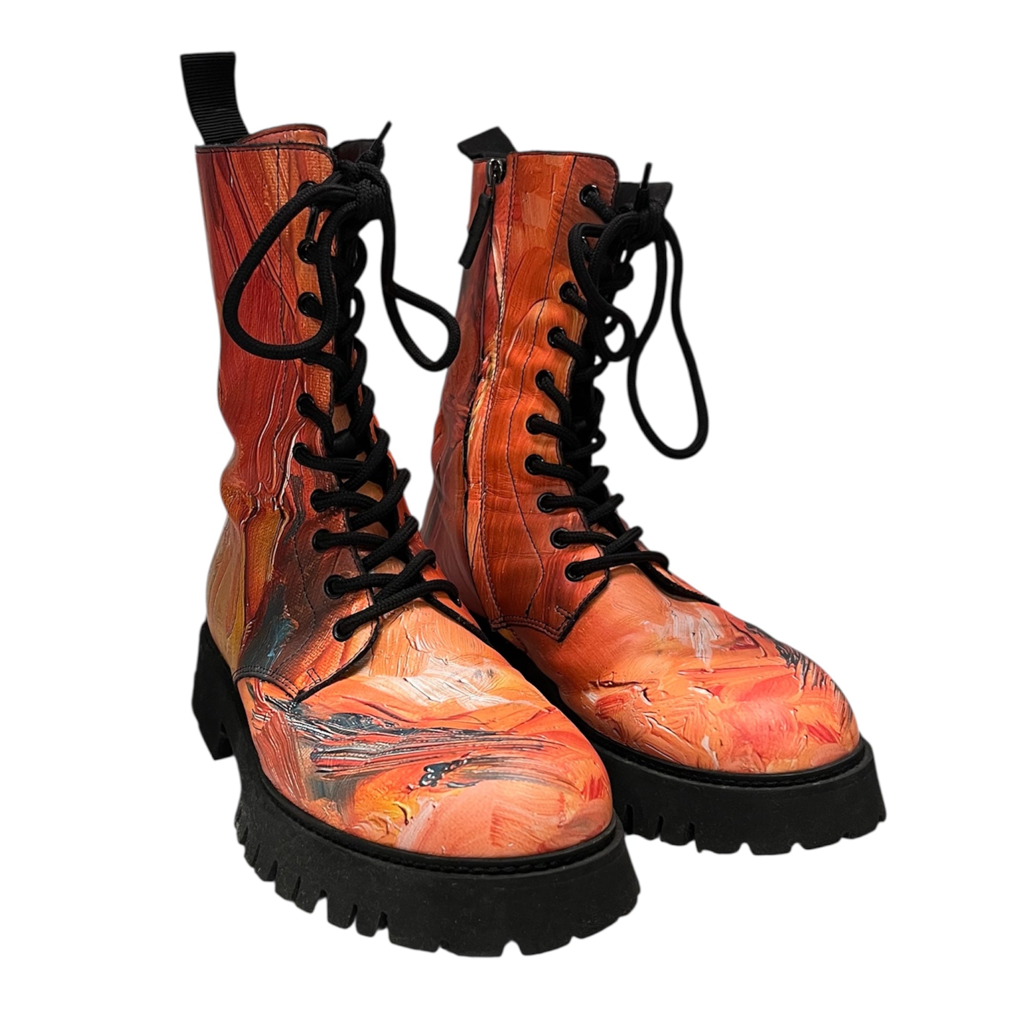 MOSCHINO/Lace Up Boots/US 9/Graphic/ORN/ view 1