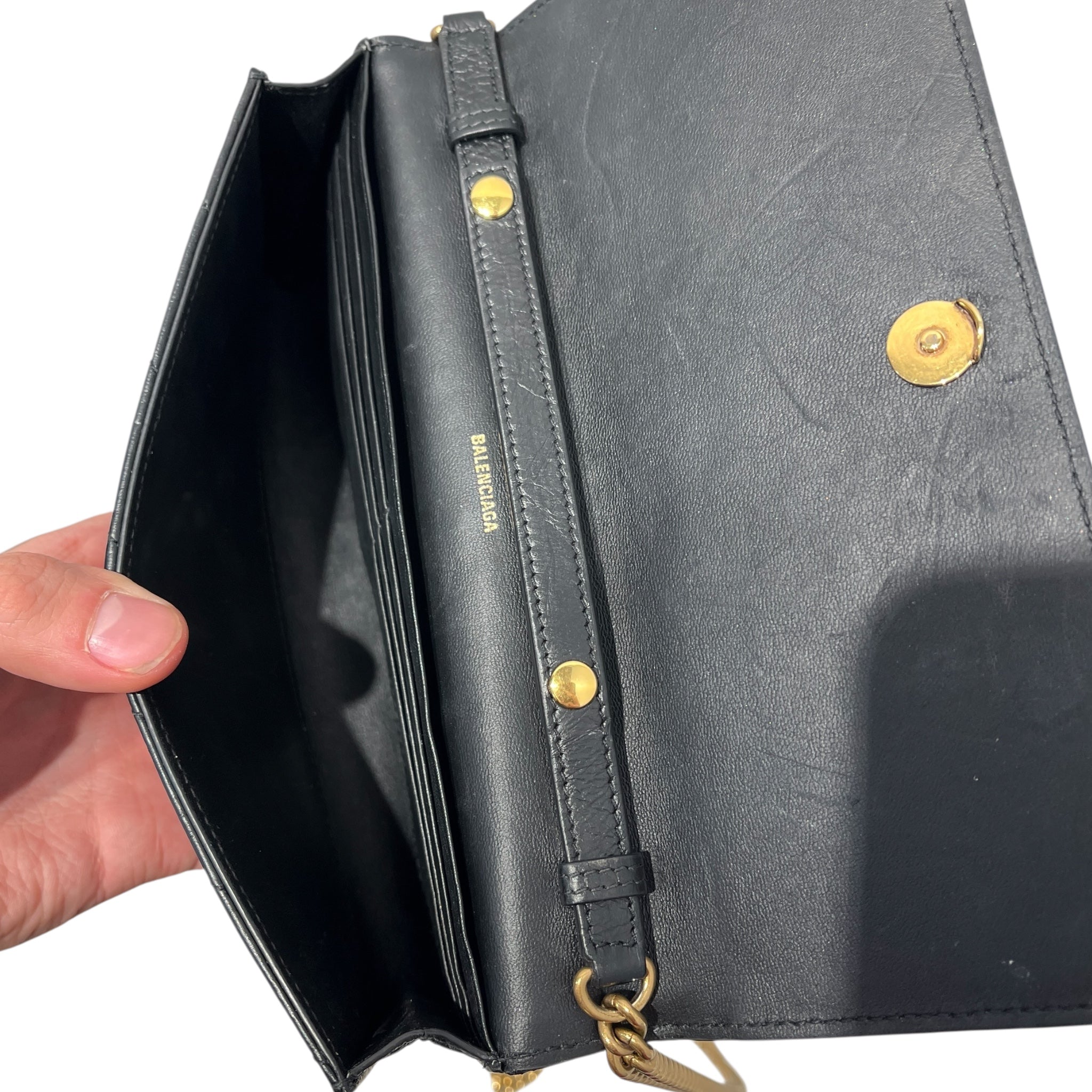 BALENCIAGA/Cross Body Bag/Leather/BLK/crush wallet on chain view 7