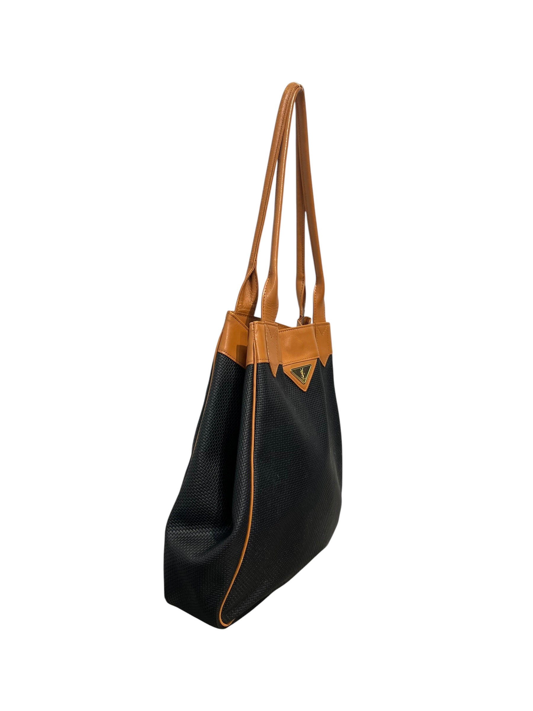 YVES SAINT LAURENT/Hand Bag/Nylon/BLK/BROWN LEATHER ACCENTS view 3