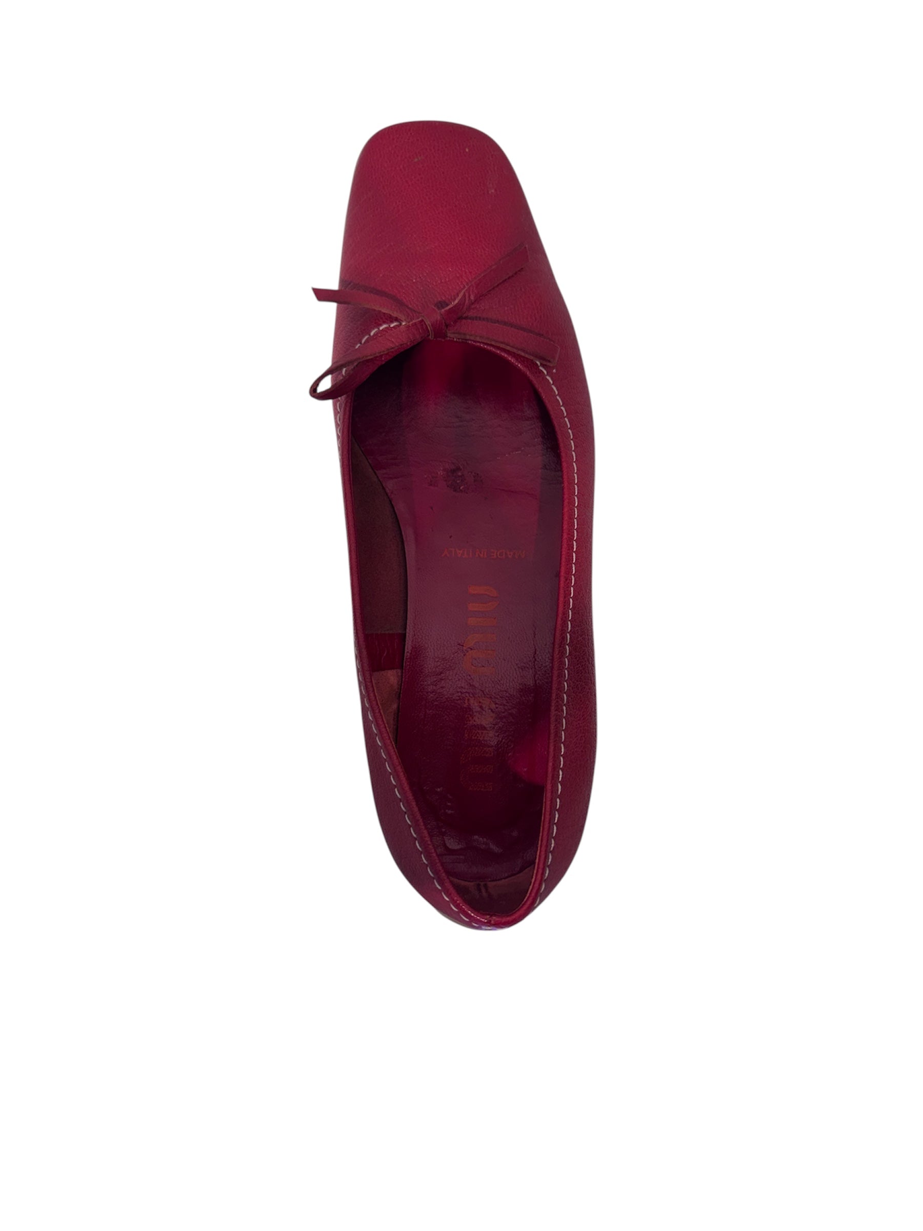 MIU MIU/Flat Shoes/EU 36.5/Leather/RED/Slip-on/Rubber Sole Ballet Flat view 3