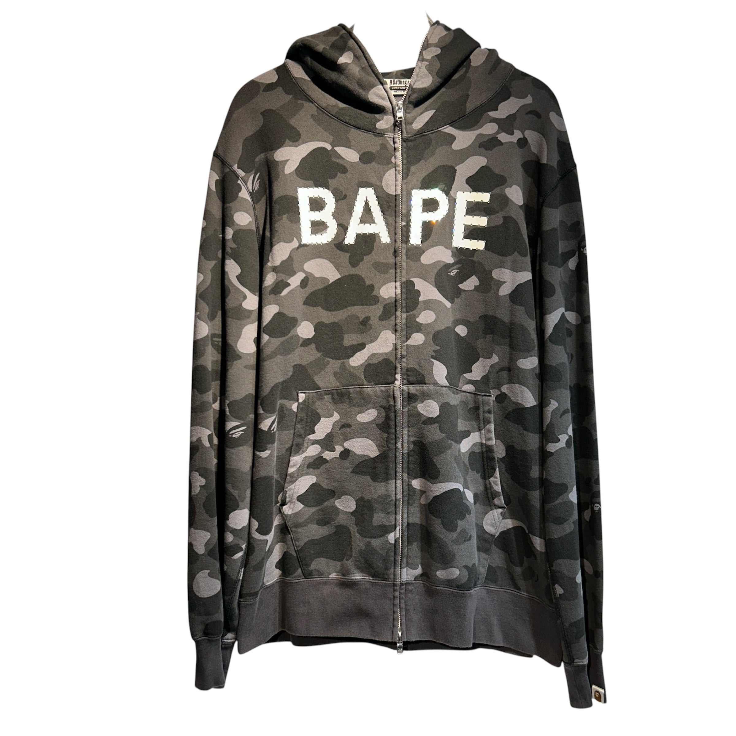 A BATHING APE/Zip Up Hoodie/XXXL/Camouflage/Cotton/BLK/camo crystal bape view 1