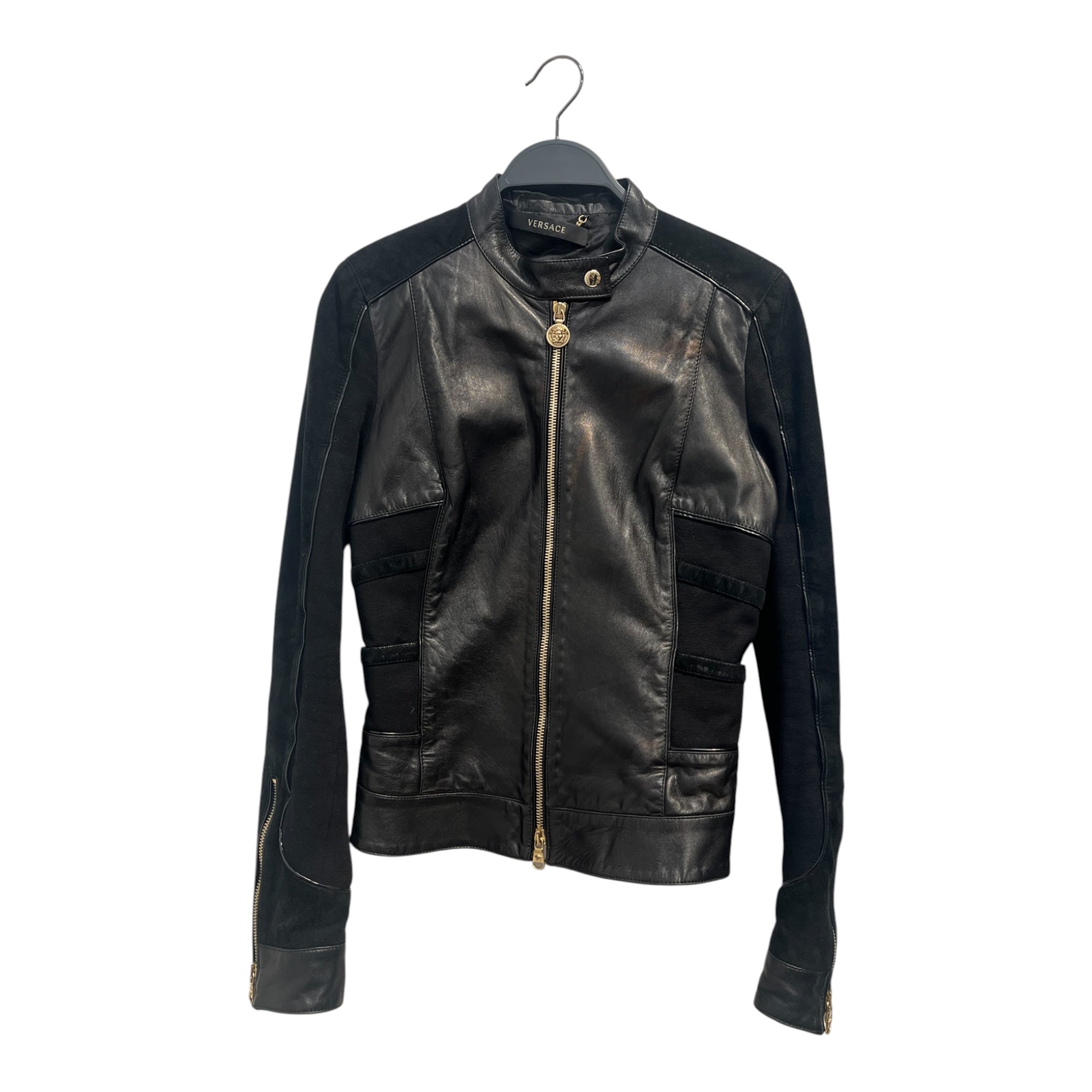 VERSACE/Leather Jkt/S/Leather/BLK/leather and suede slight stain view 1