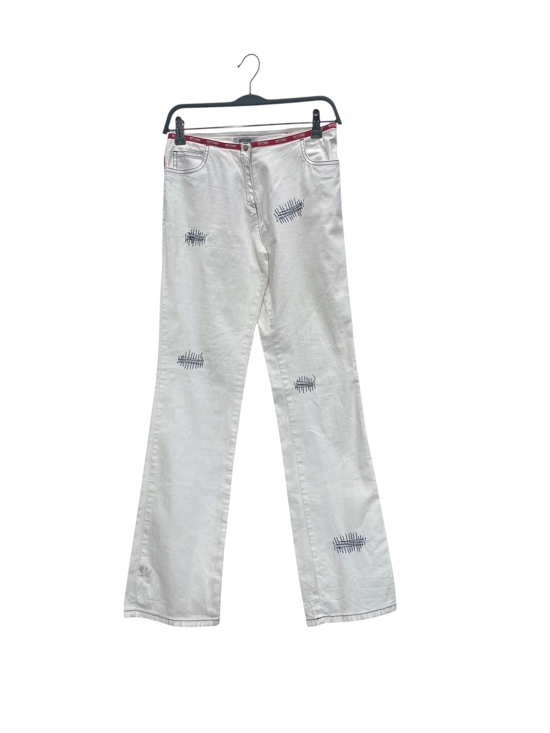 MOSCHINO JUNIOR/Skinny Pants/42/Cotton/WHT/OVERSTITCH/LOGO WAISTBAND view 1