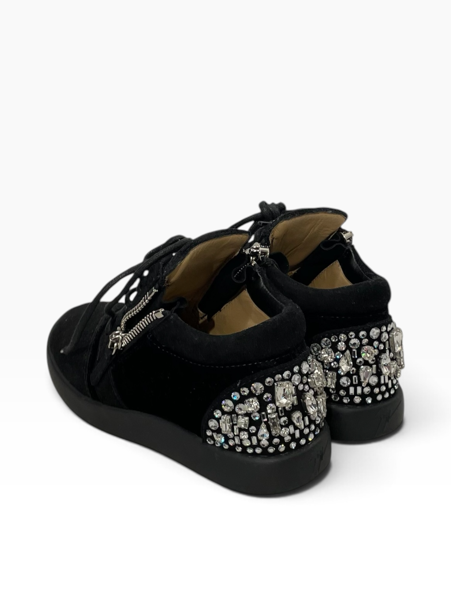 Giuseppe Zanotti/Low-Sneakers/US 6/Suede/BLK/Crystal Embellished Double Zip view 2
