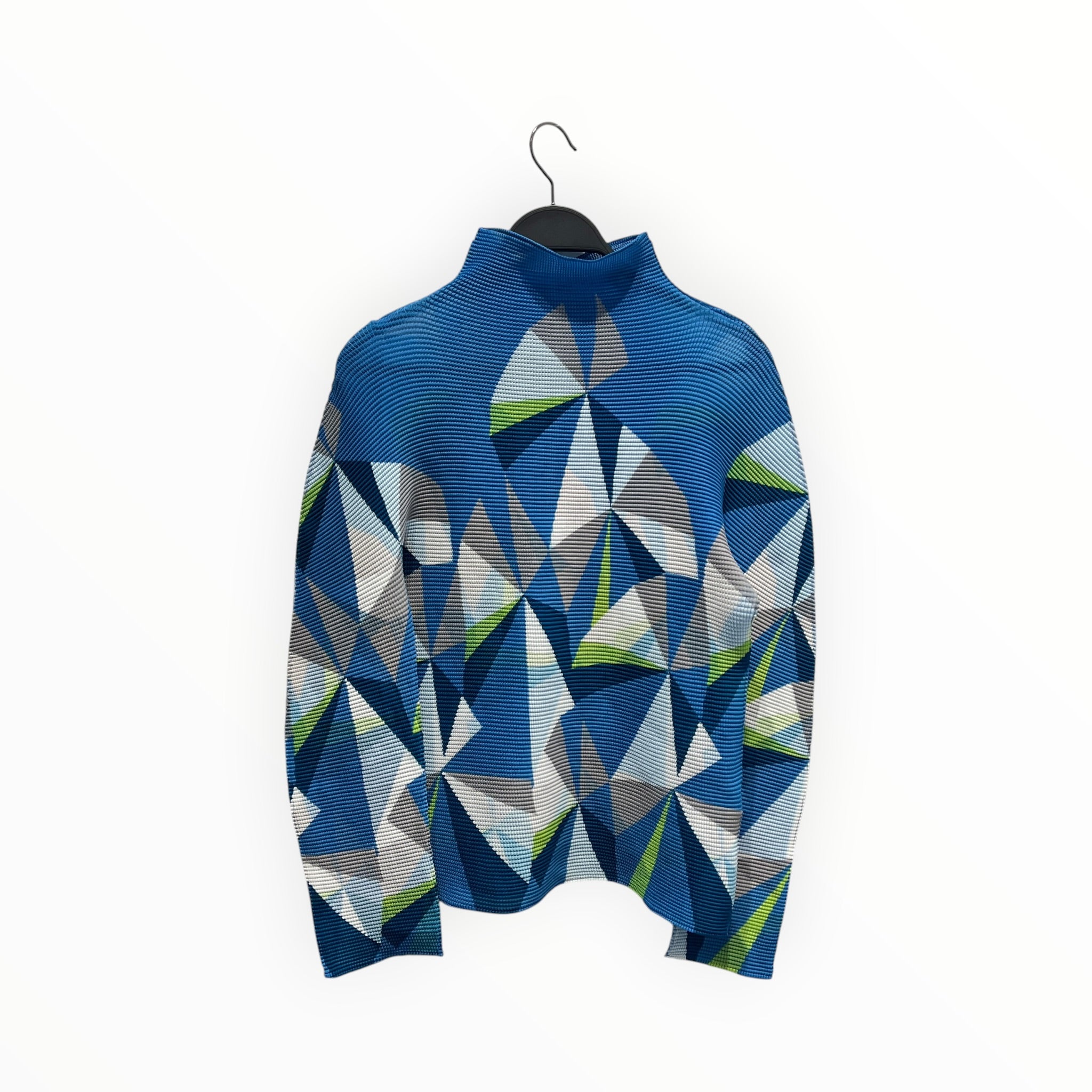 me ISSEY MIYAKE/LS Blouse/OS/All Over Print/Polyester/BLU/geometric mockneck view 2