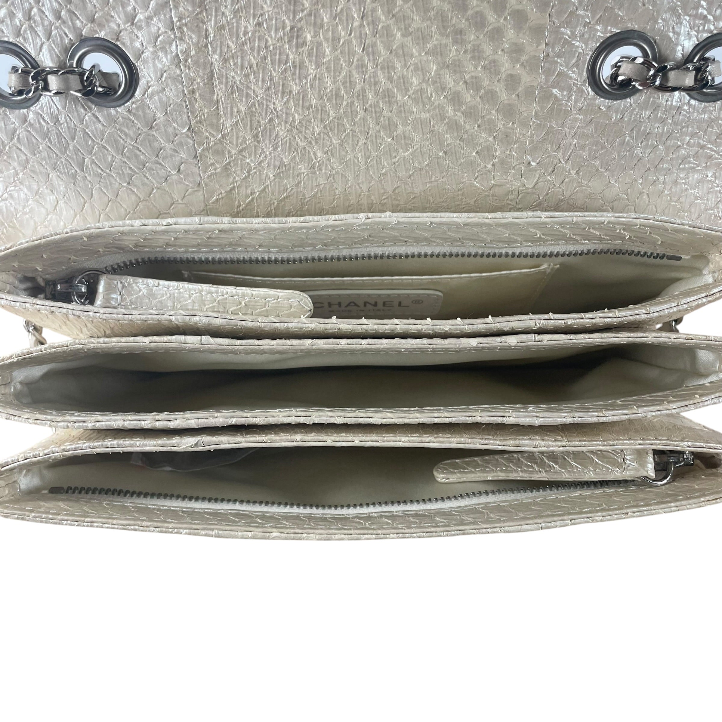 CHANEL/Cross Body Bag/Animal Pattern/Leather/CRM/PYTHON CLASSIQUE SIL HARDWARE view 5