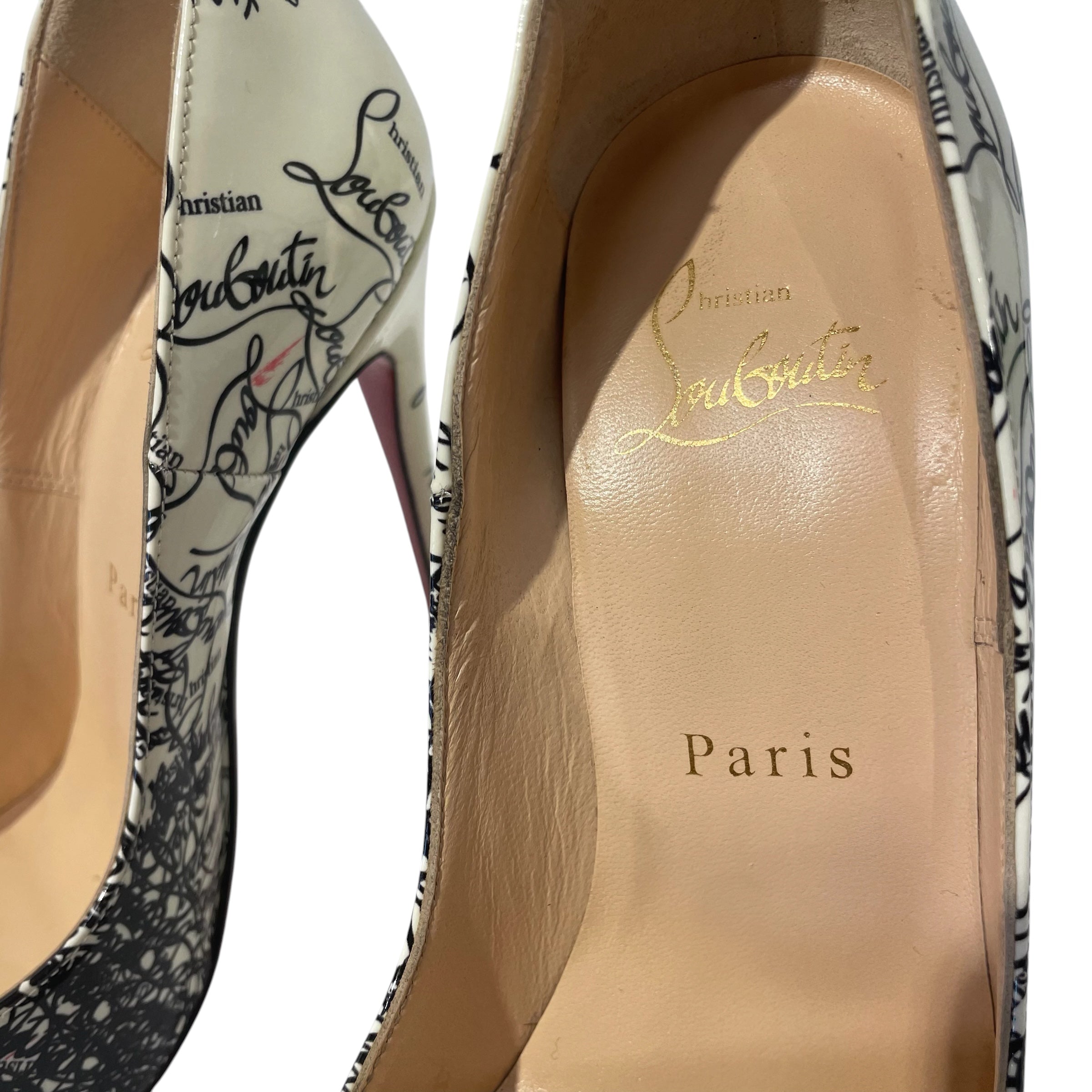 Christian Louboutin/Heels/EU 35/Monogram/Leather/WHT/black and white mono design view 3