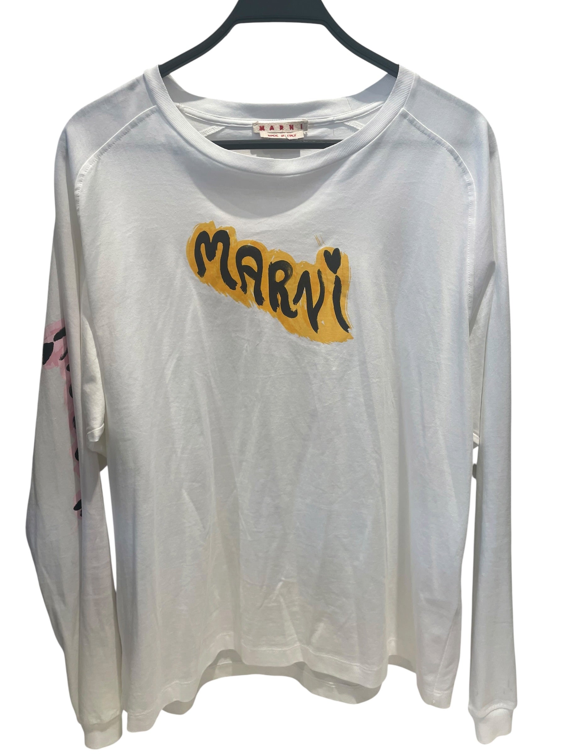 MARNI/LS T-Shirt/56/Cotton/WHT/Brushstroke Logo view 1