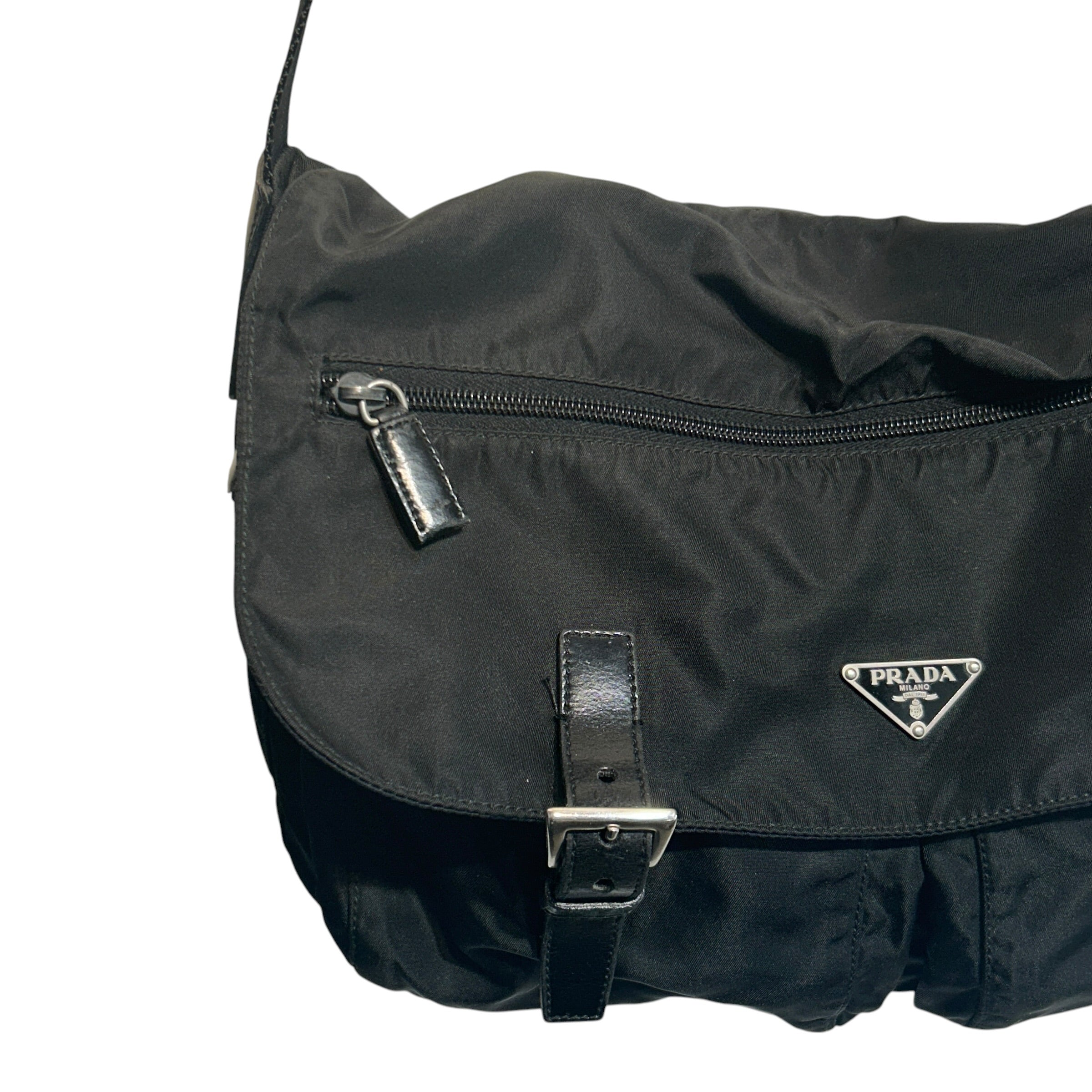 PRADA/Cross Body Bag/Nylon/BLK/TESSUTO MESSENGER BAG/BUCKLES view 2