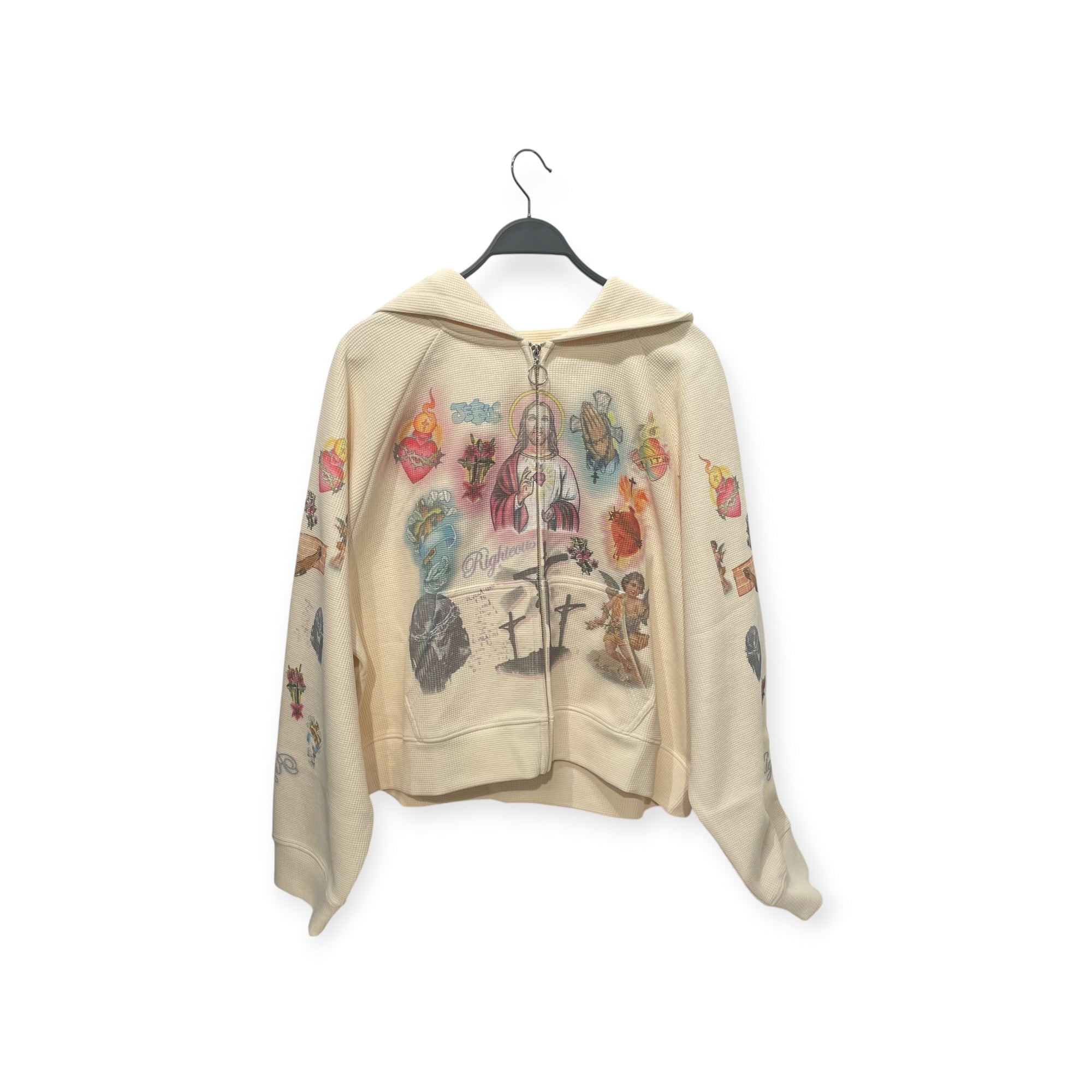 RIGHTEOUS/Zip Up Hoodie/L/Cotton/WHT/JESUS PRINT view 1