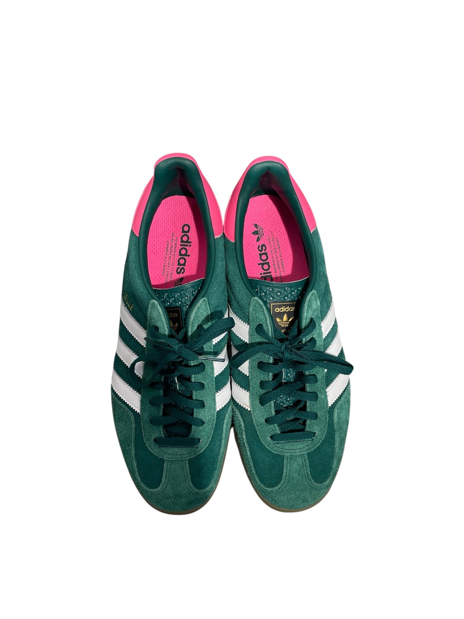 adidas/Low-Sneakers/US 9.5/Suede/GRN/Green Pink Gazaelle Indoors view 3