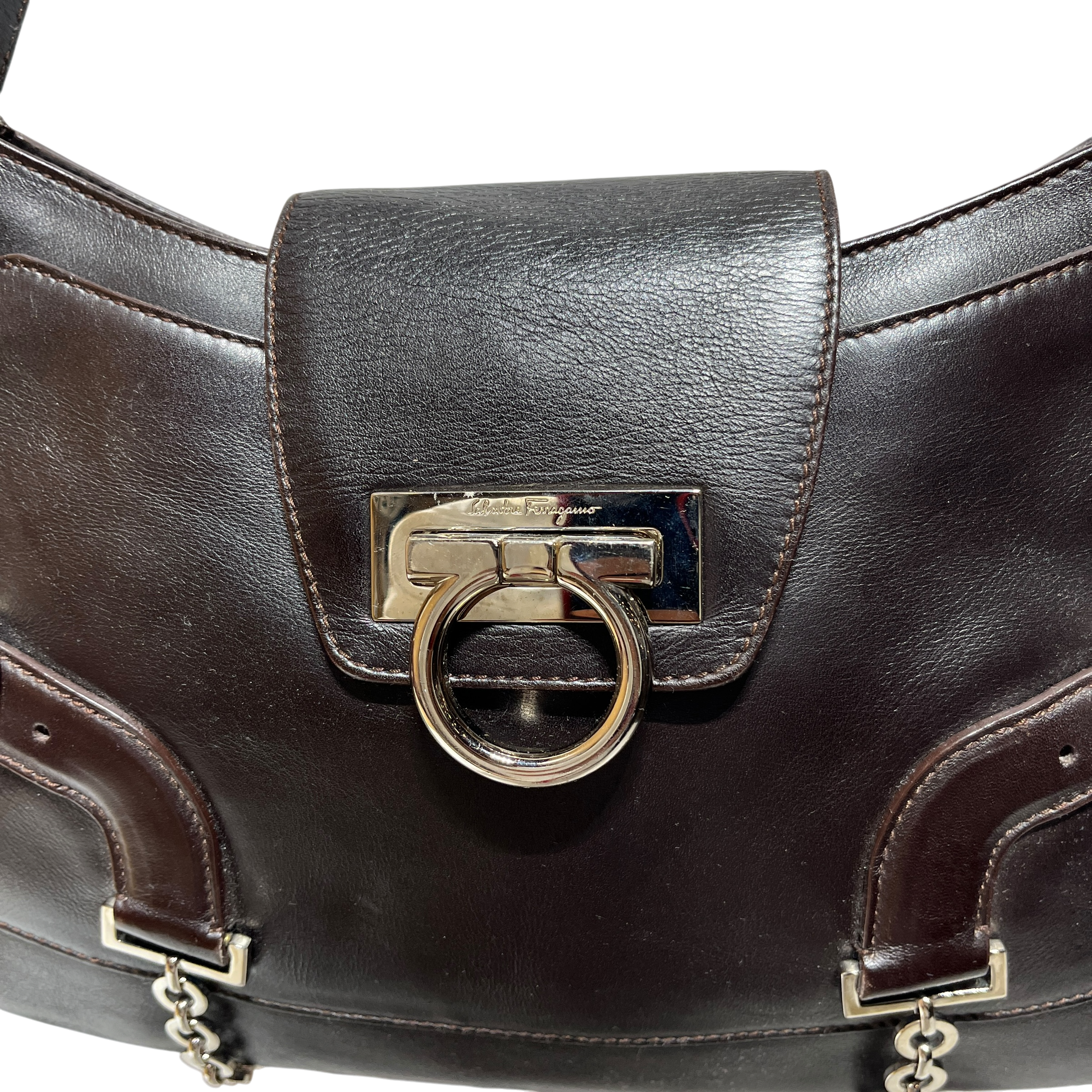 Salvatore Ferragamo/Hand Bag/Leather/BRW/gancini shoulder view 3