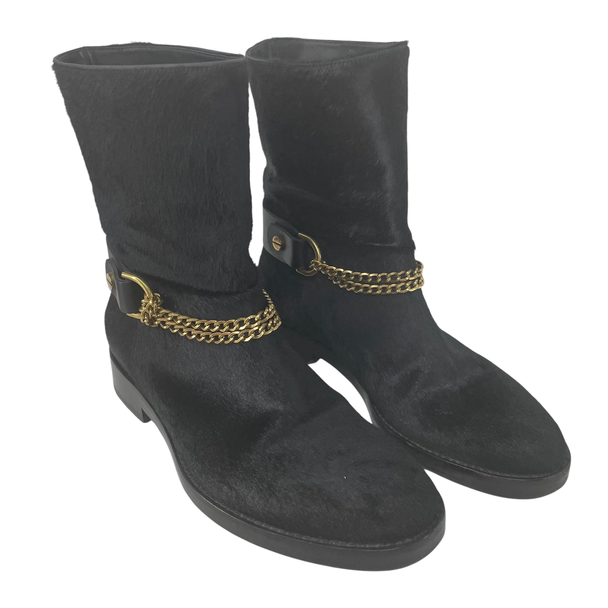 LANVIN/Booties/EU 37/Fur/BLK/GOLD CHAINS view 1