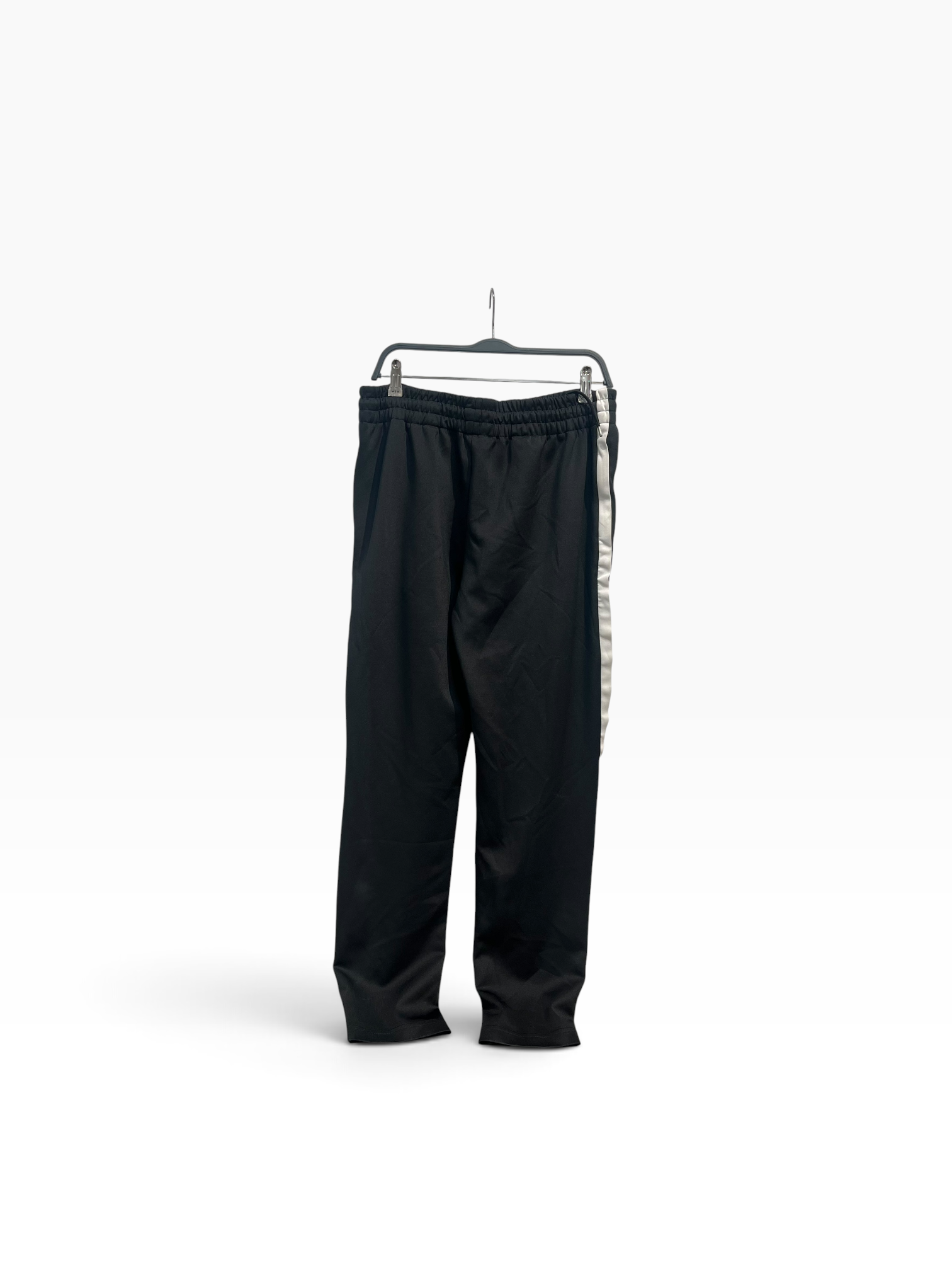 Telfar/Pants/L/Nylon/BLK/white leg stripe and logo frnt view 2