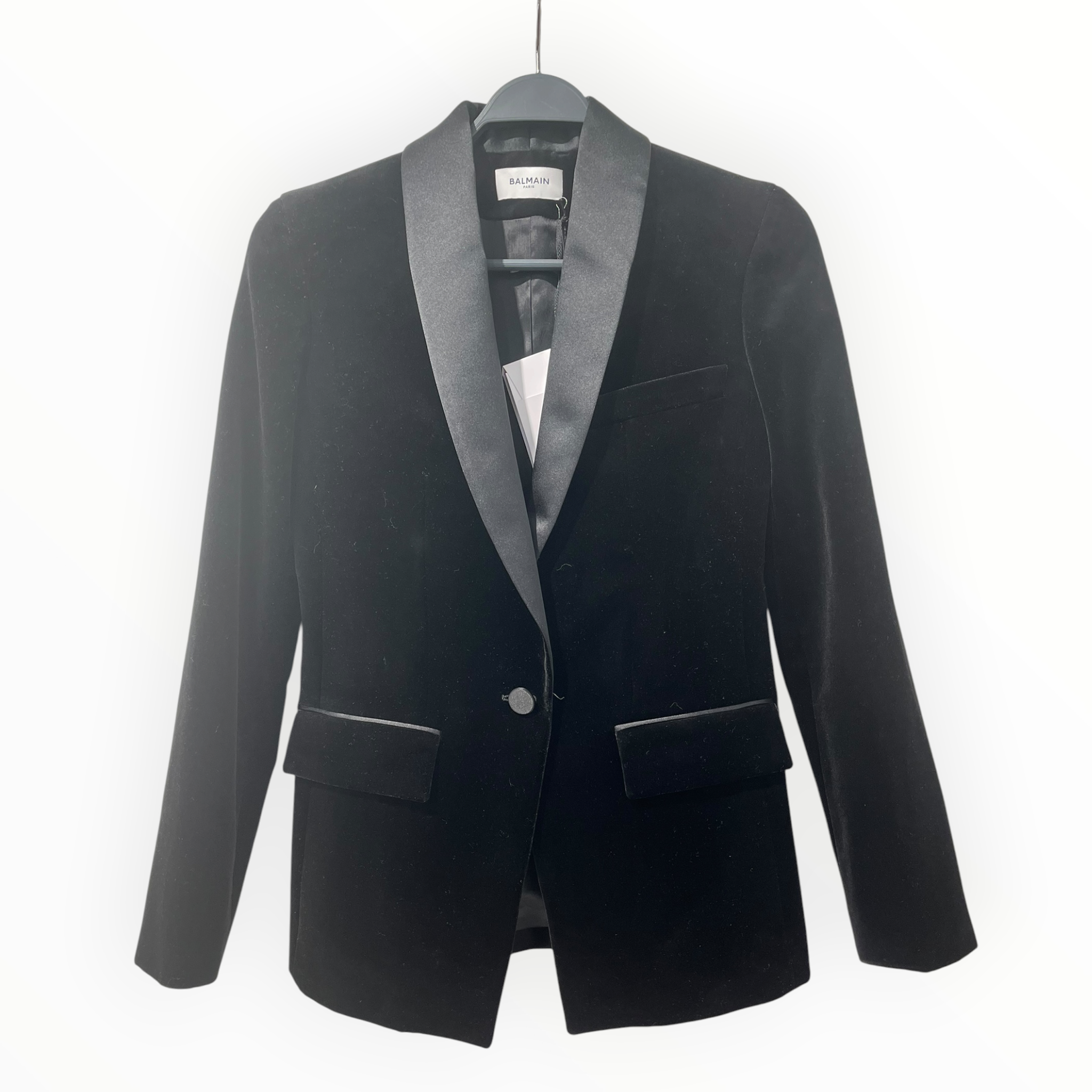 BALMAIN/Tailored Jkt/36/Velour/BLK/Single Breasted/SHAWL COLLAR/VELVET view 1