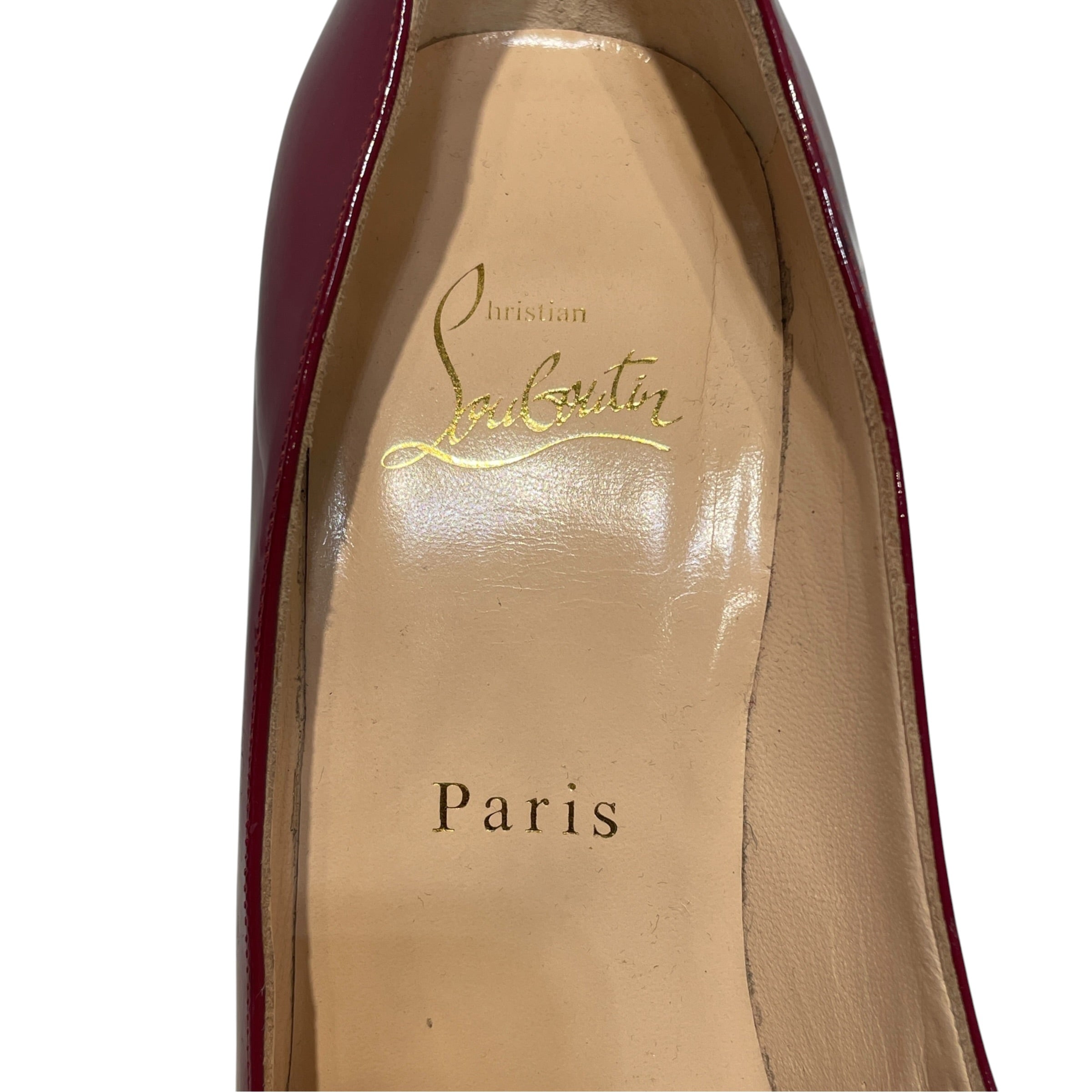 Christian Louboutin/Heels/EU 37/Leather/BRD/Slip-on/Burgundy Patent Round-Toe Heel view 3