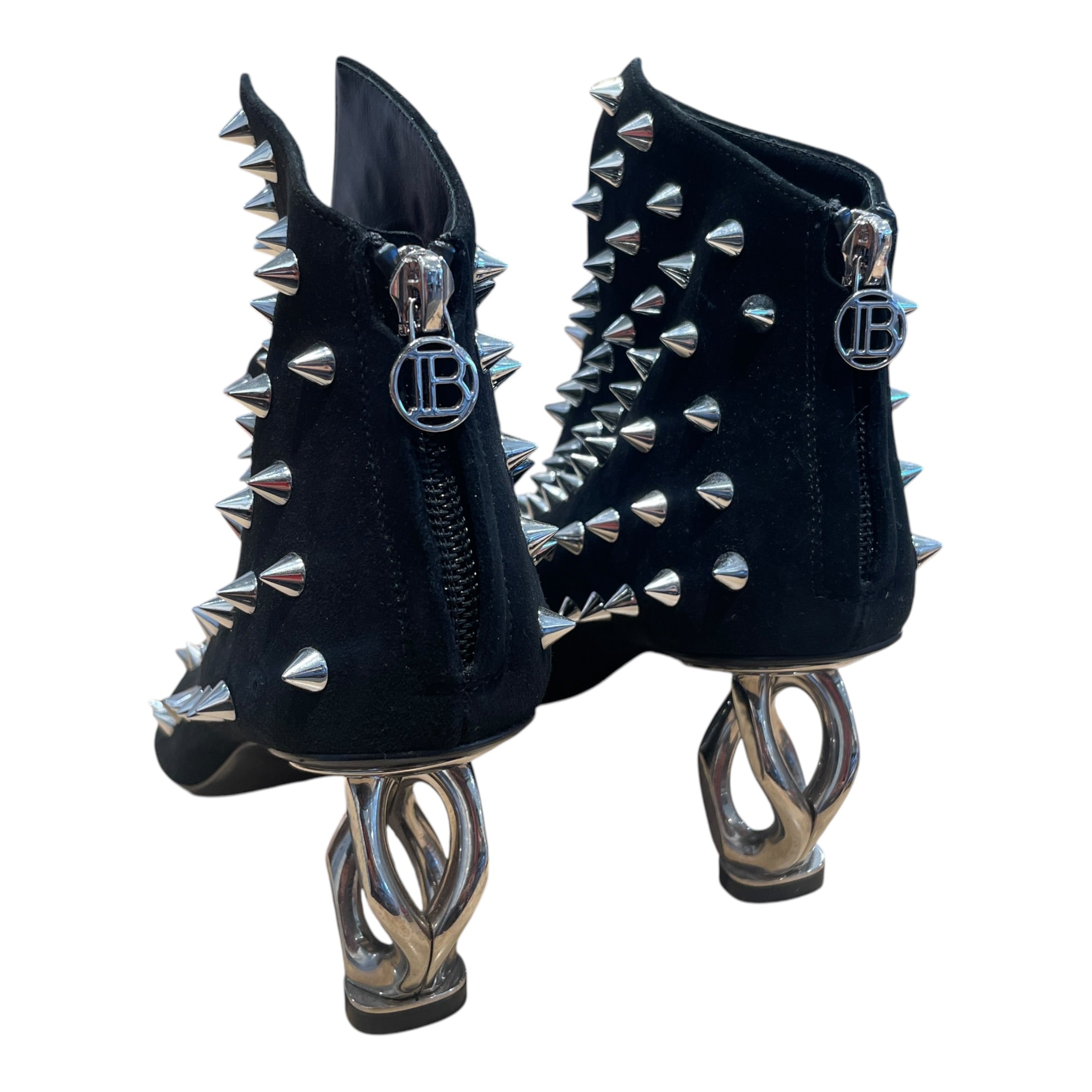 BALMAIN/Boots/EU 36/Leather/BLK/Spike Accents Heel Boots view 3