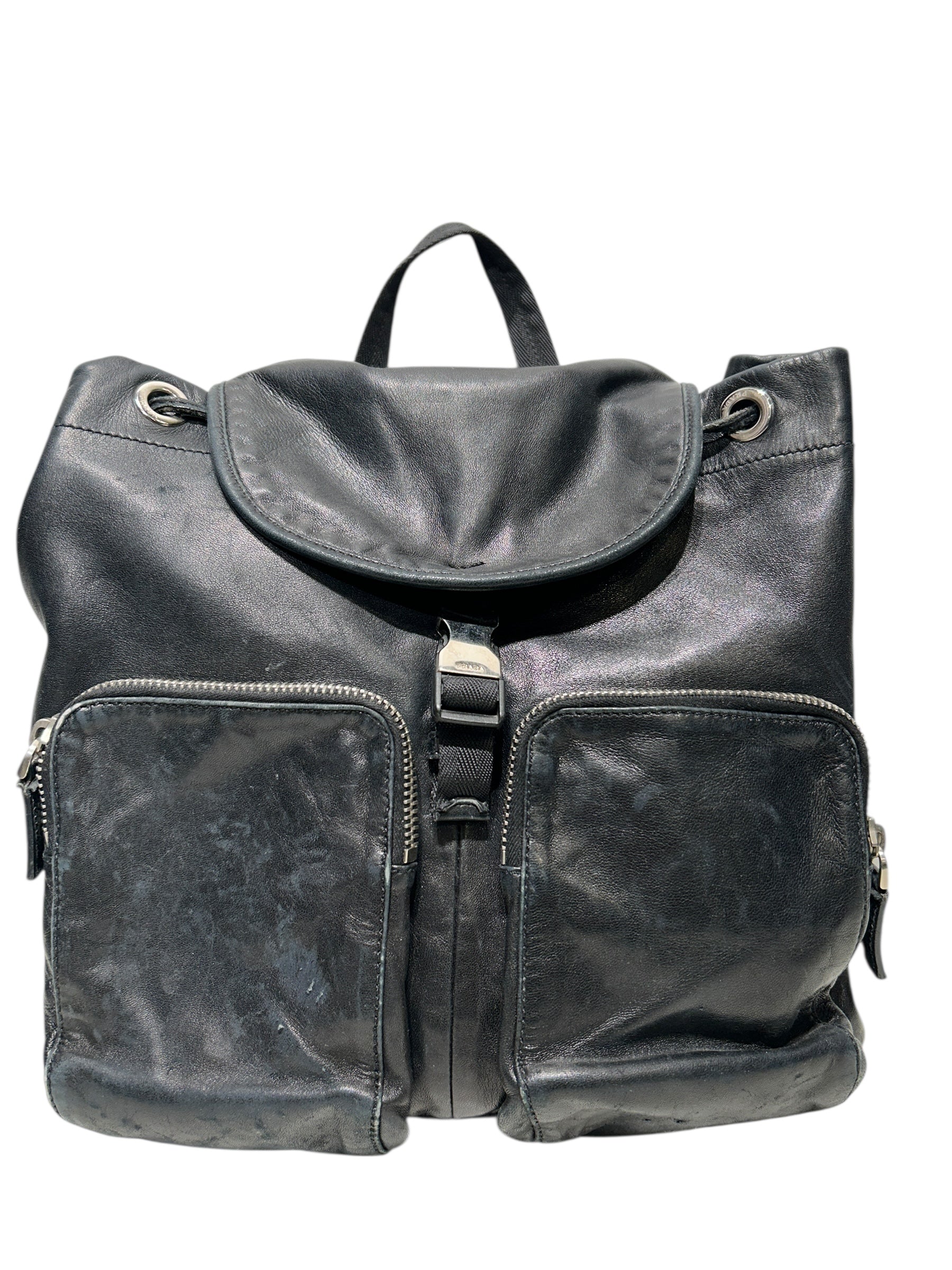 PRADA/Backpack/Leather/BLK/LEATHER BACKPACK 2 POCKET view 1