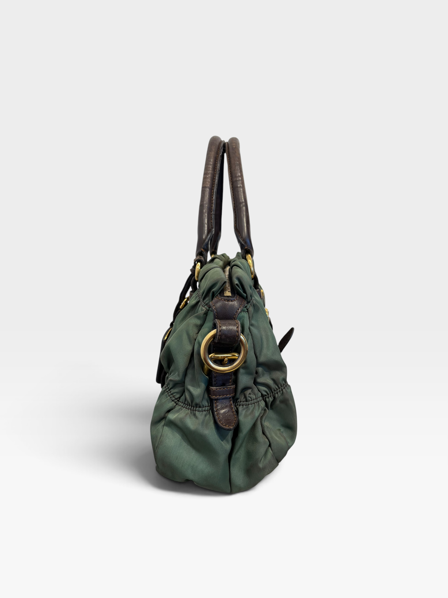 PRADA/Bag/Nylon/GRN/ruched satchel view 5