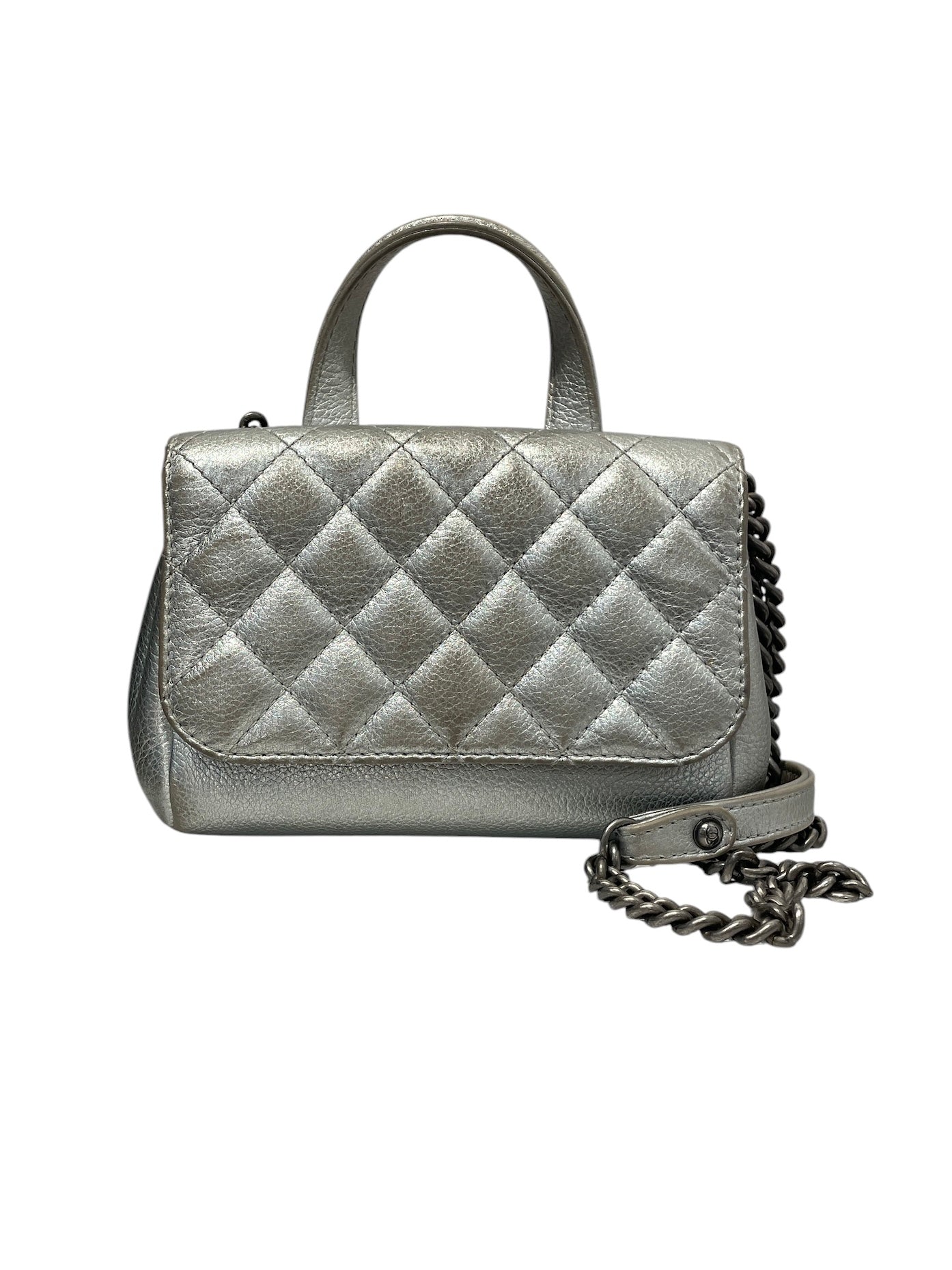 CHANEL/Cross Body Bag/Leather/SLV/MINI COCO HANDLE BAG view 2