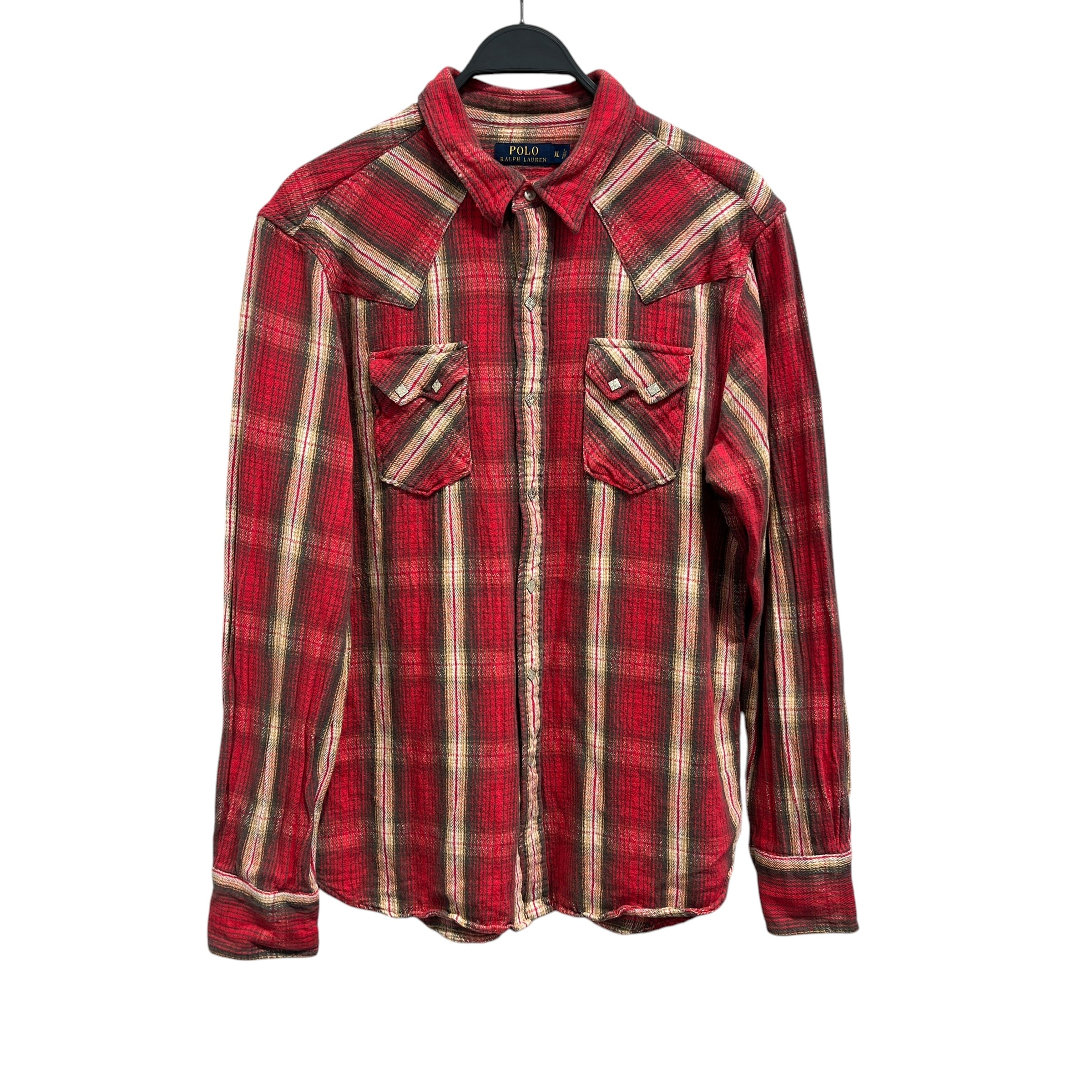 POLO RALPH LAUREN/Flannel Shirt/XL/Cotton/RED/Plaid/White Diamond Snap Buttons view 1