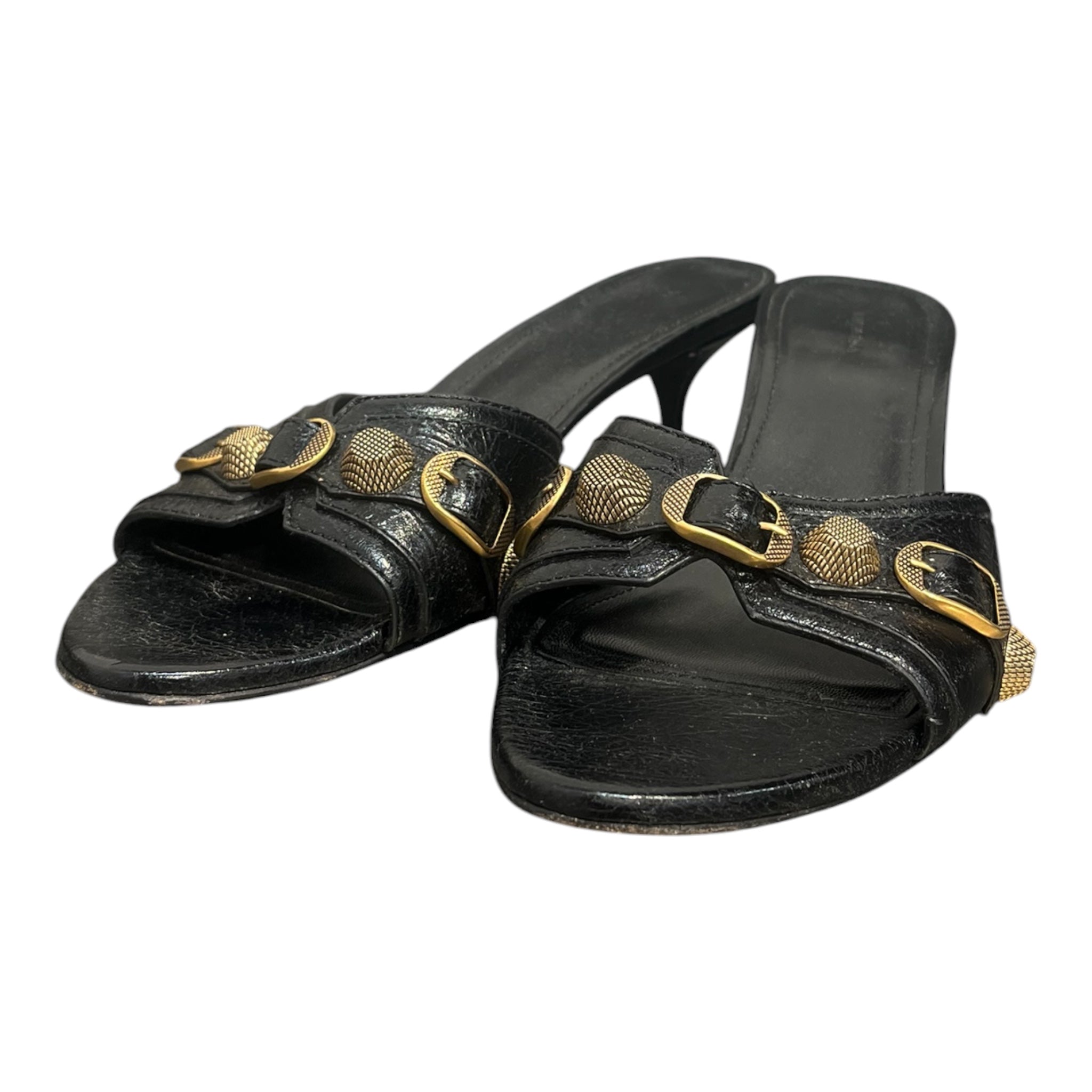 BALENCIAGA/Heels/US 9/Leather/BLK/gold hardare kitten heel view 2