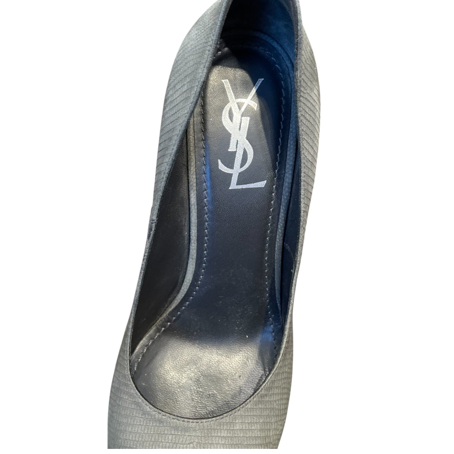 SAINT LAURENT/Heels/EU 39/Suede/GRY/Platform/TEXTURED GREY/SILVR LOGO view 3