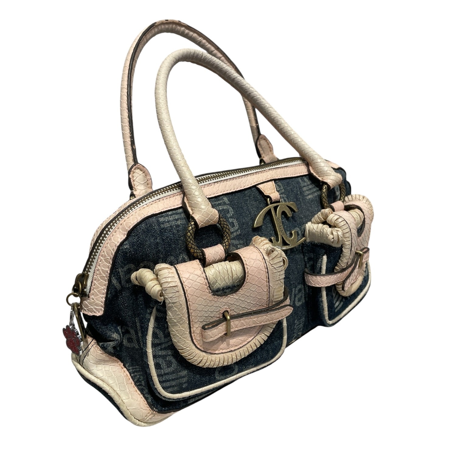 JUST CAVALLI/Hand Bag/Cotton/NVY/Top Handle Y2K Denim Bag view 6
