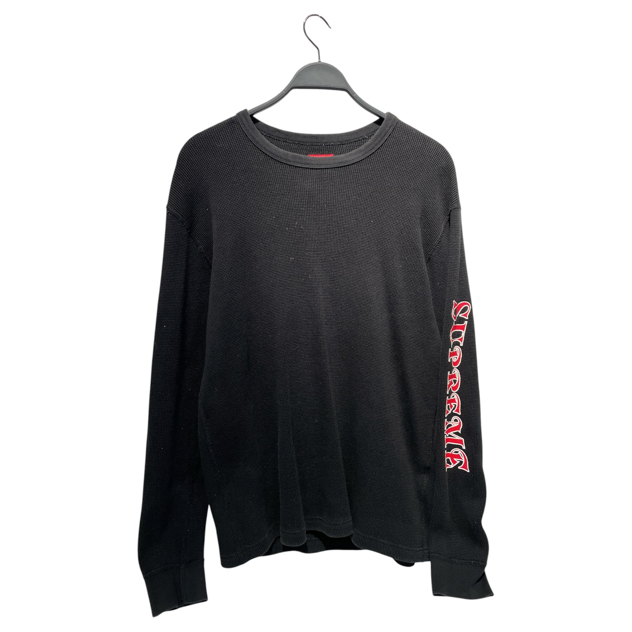 Supreme/LS T-Shirt/L/Cotton/BLK/WAFFLE THERMAL SLEEVE PRINT view 1