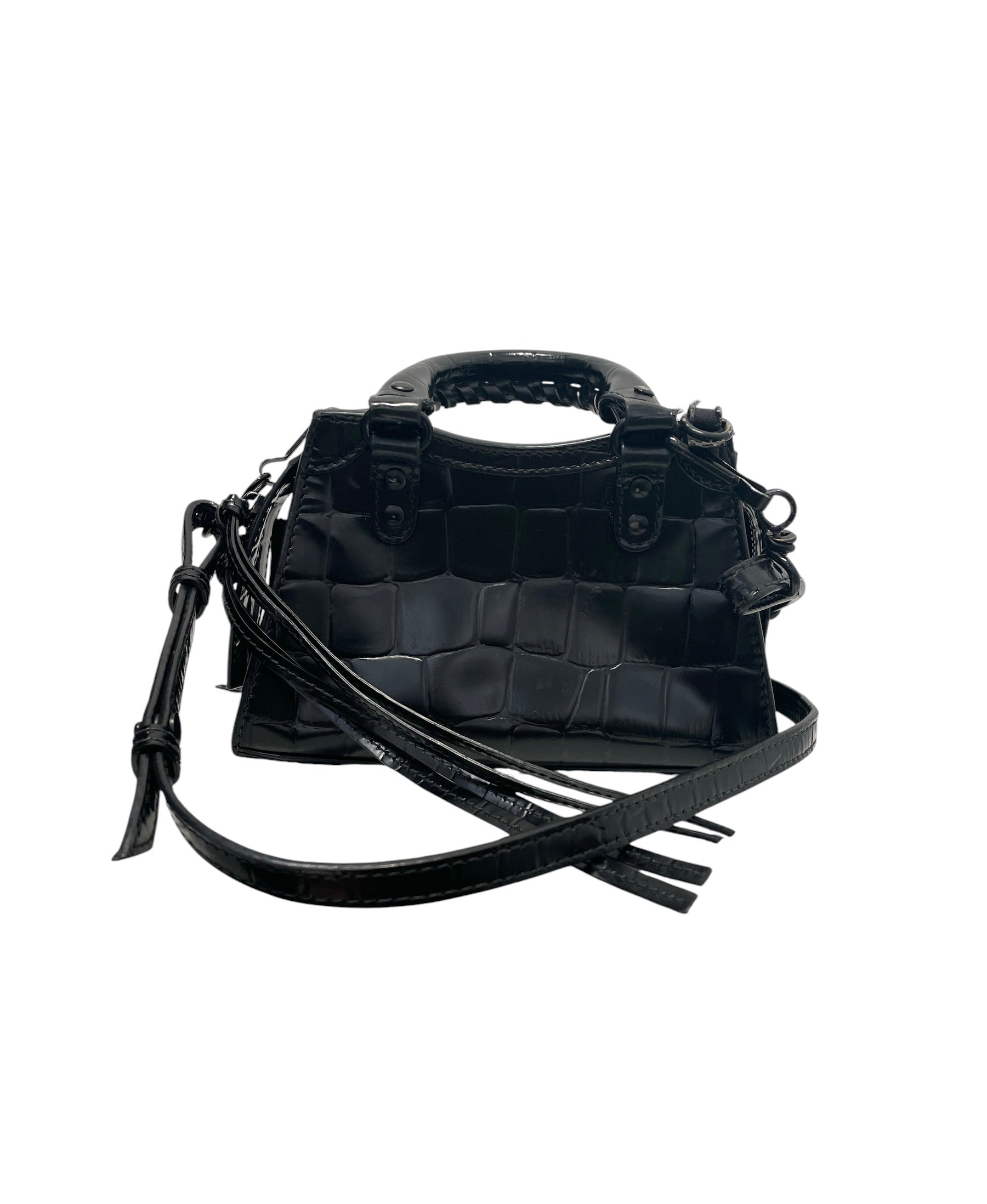 BALENCIAGA/Cross Body Bag/Animal Pattern/Leather/BLK/CROC NANO CITY view 2