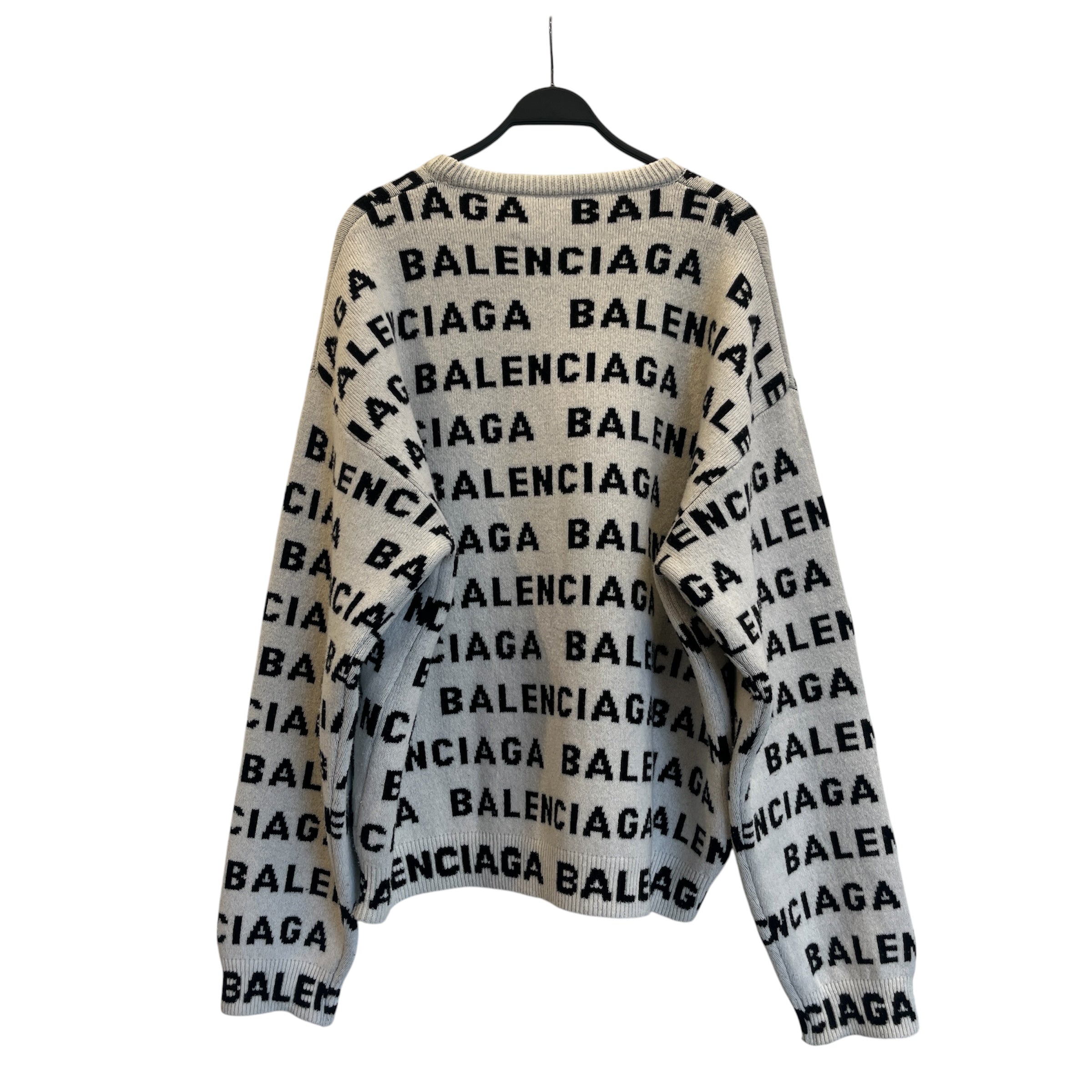 BALENCIAGA/Heavy Sweater/XL/Wool/WHT/Oversize/all over logo view 2